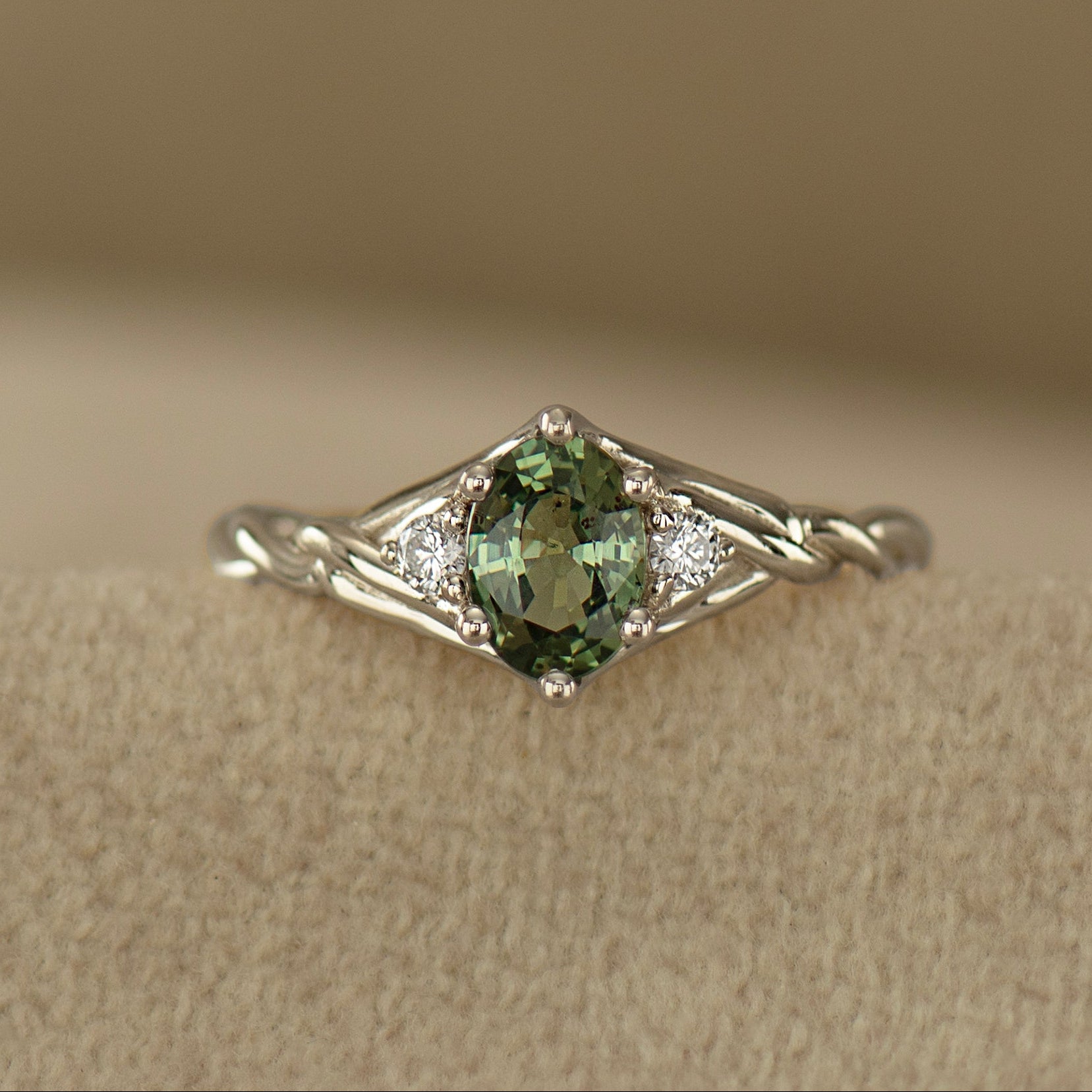 Celtic Knot Green Sapphire Ring - Oval