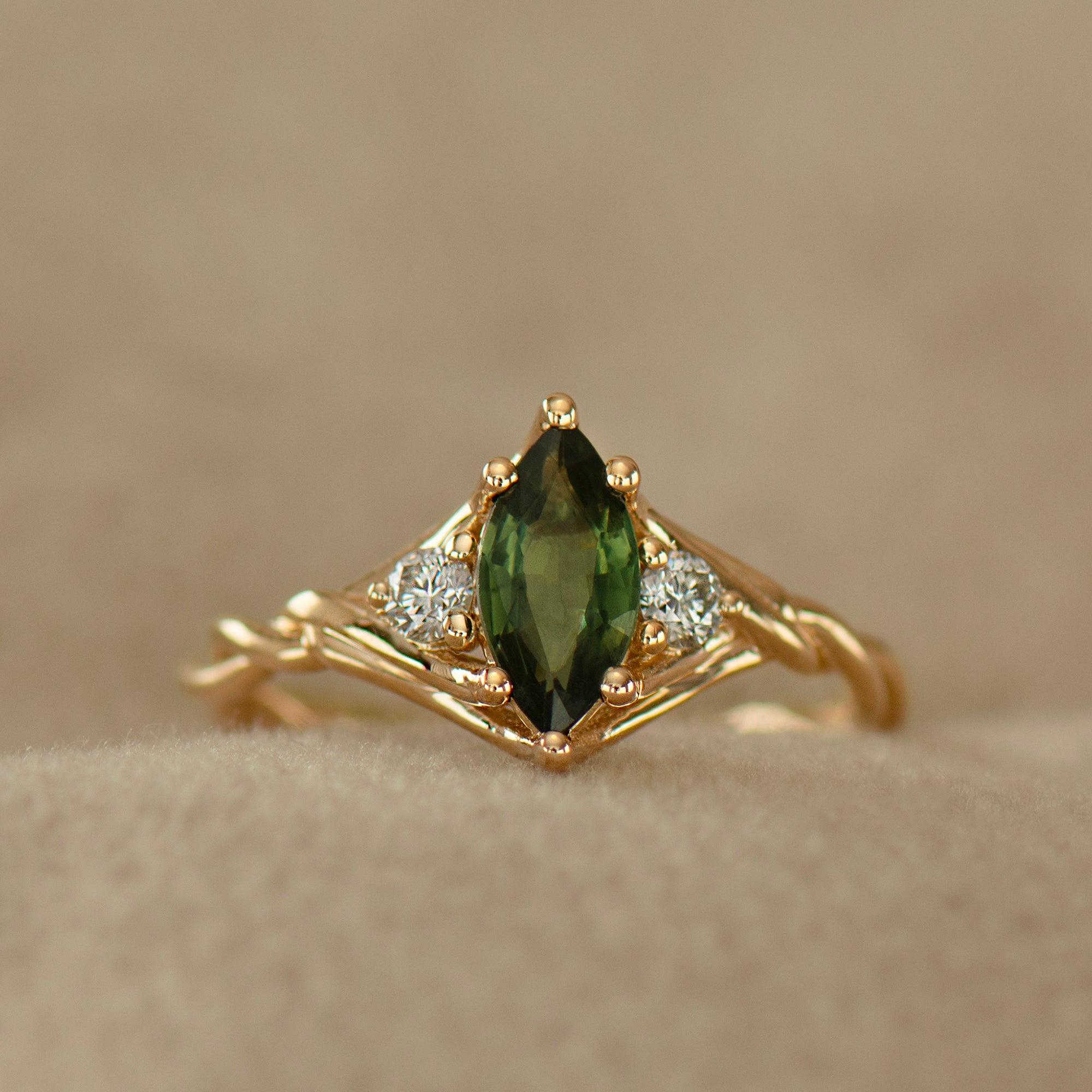 Celtic Knot Green Sapphire Ring - Marquise