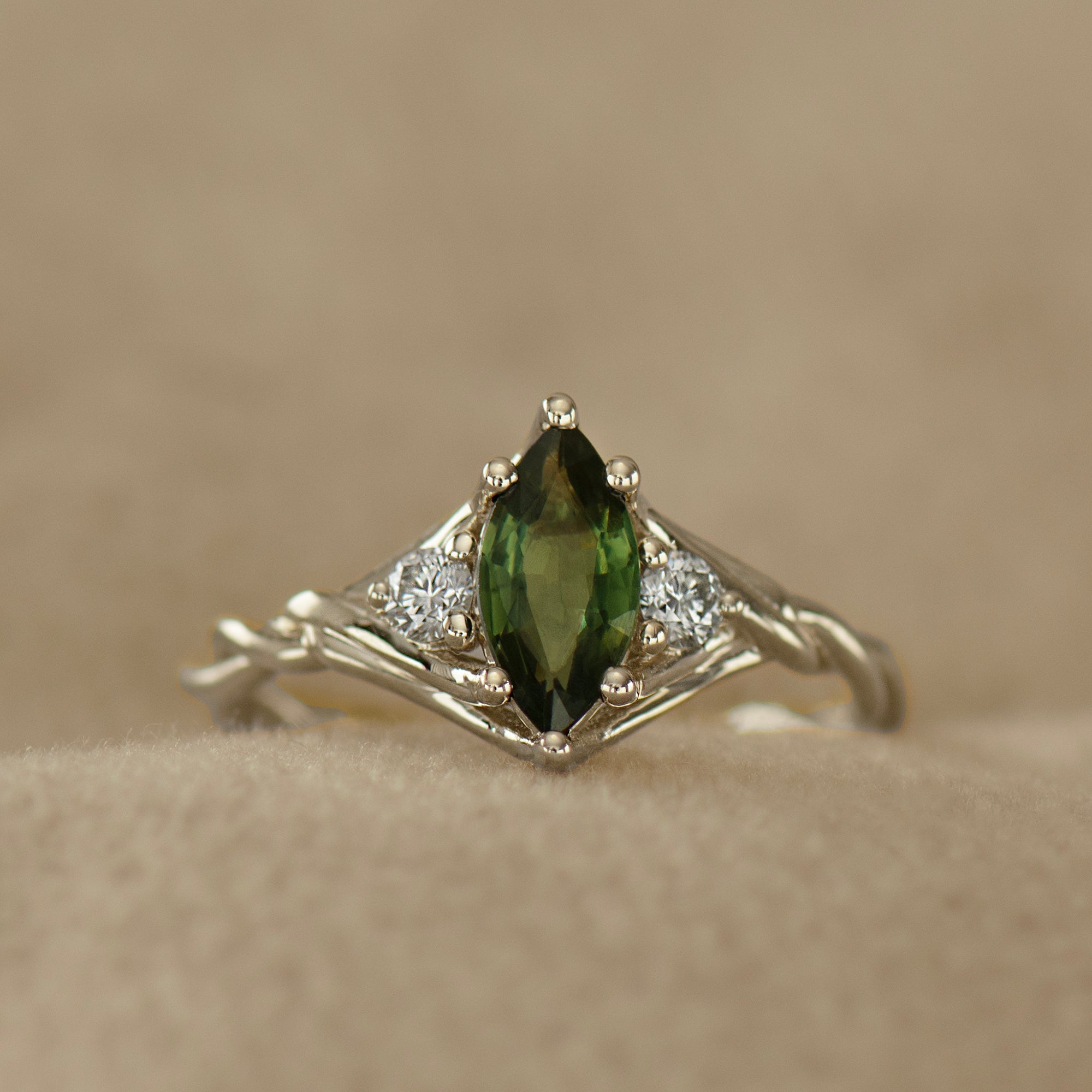 Celtic Knot Green Sapphire Ring - Marquise