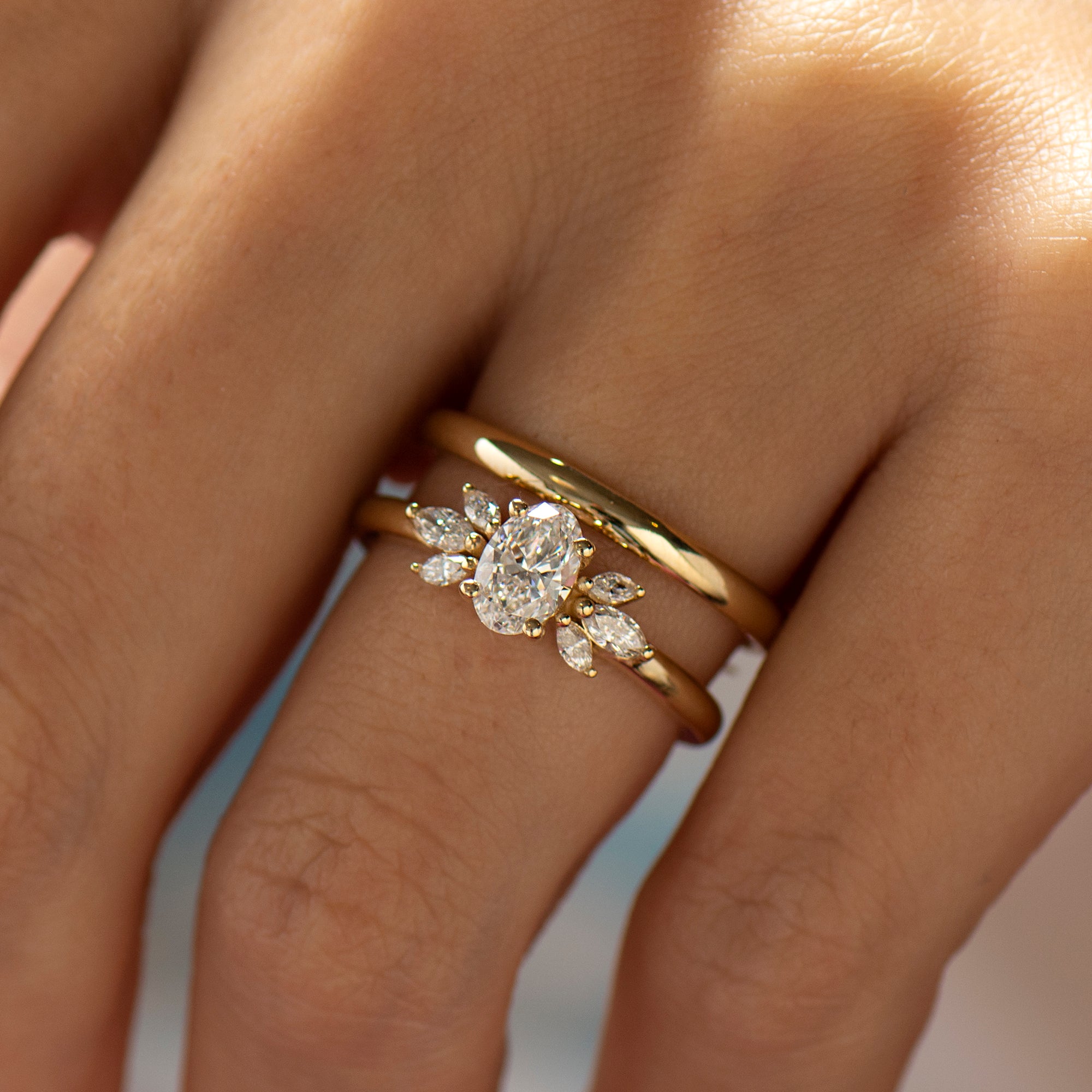 Flower Engagement Ring Set