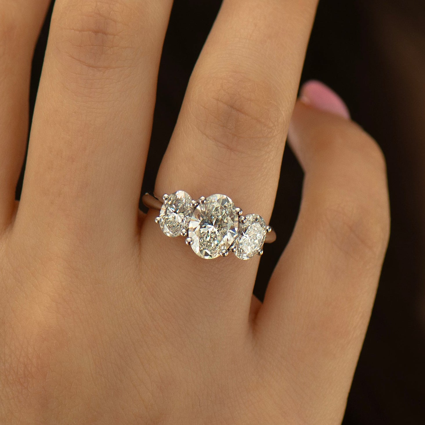 Three Stone Oval Lab Diamond Ring