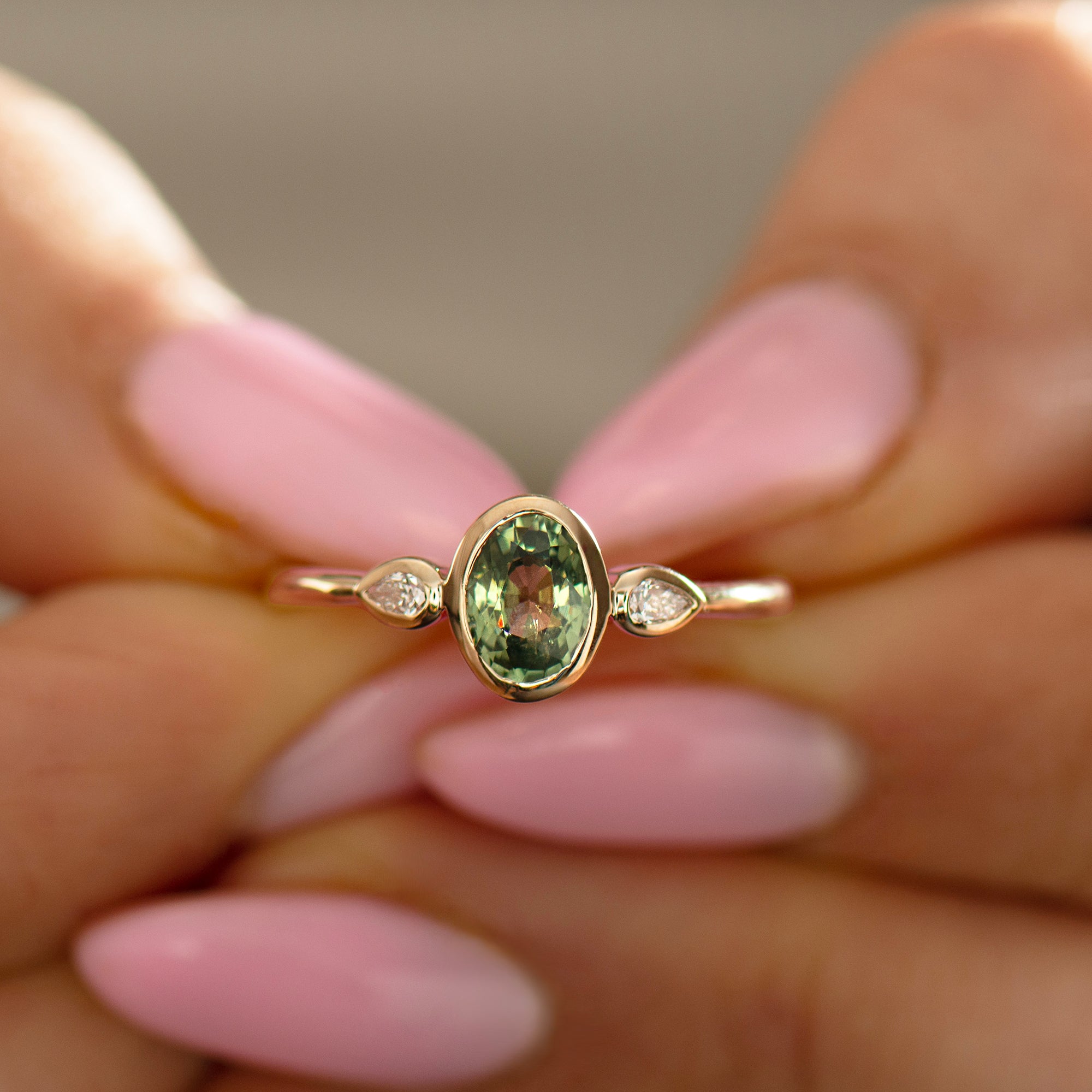Bezel Green Sapphire Engagement Ring