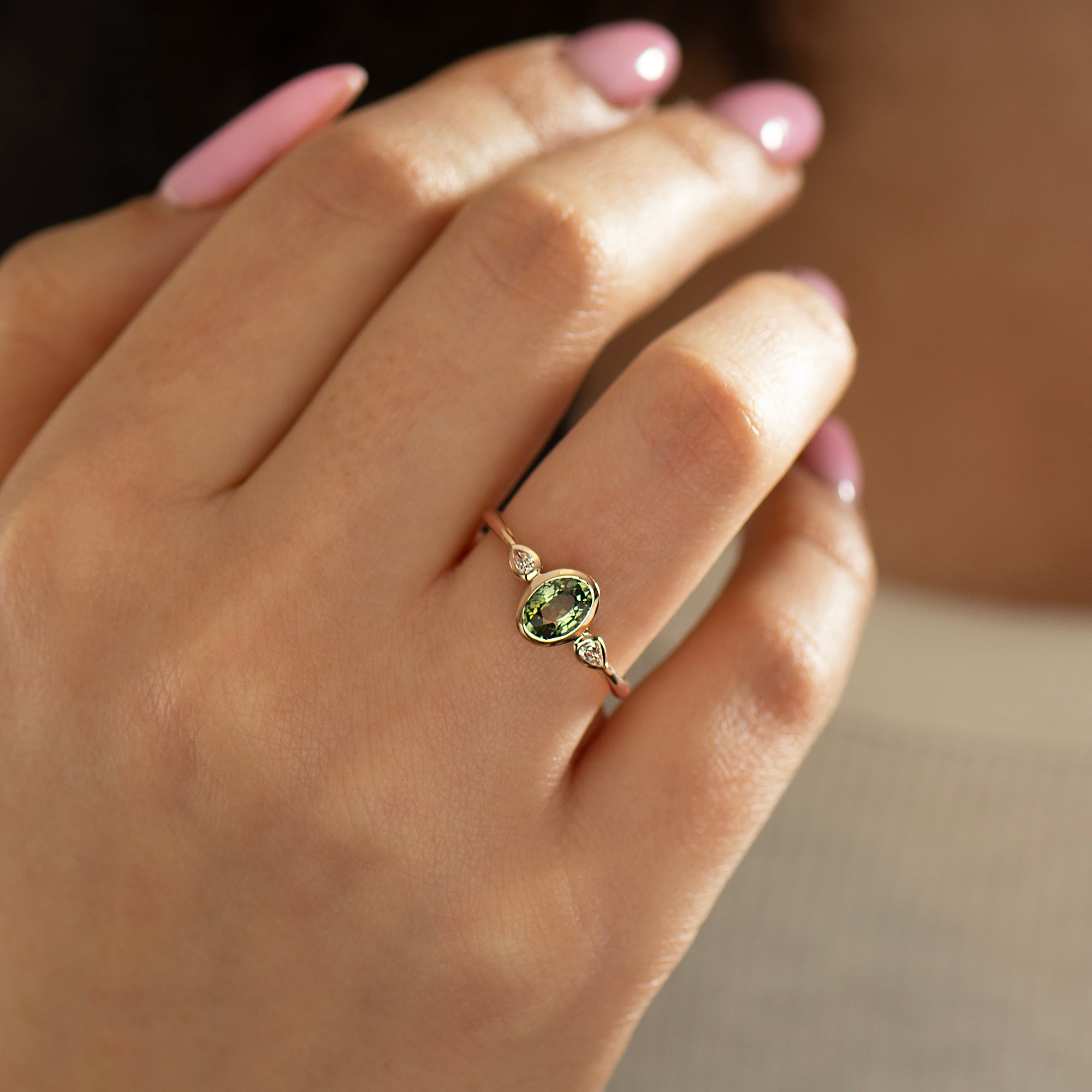 Bezel Green Sapphire Engagement Ring