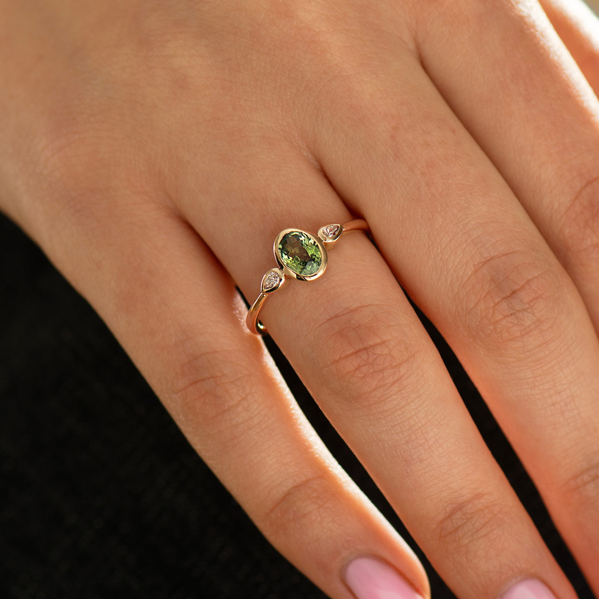 Bezel Green Sapphire Engagement Ring