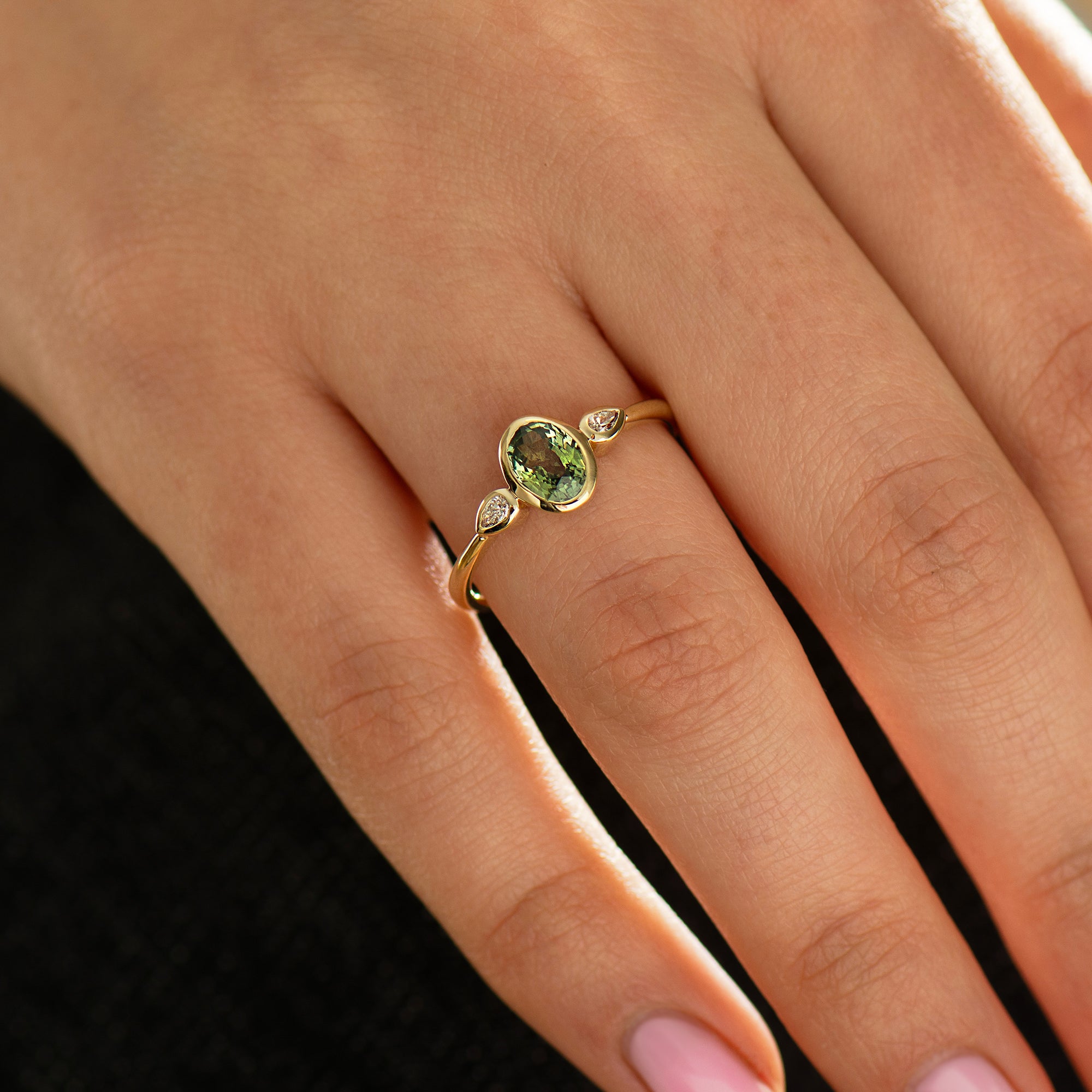 Bezel Green Sapphire Engagement Ring