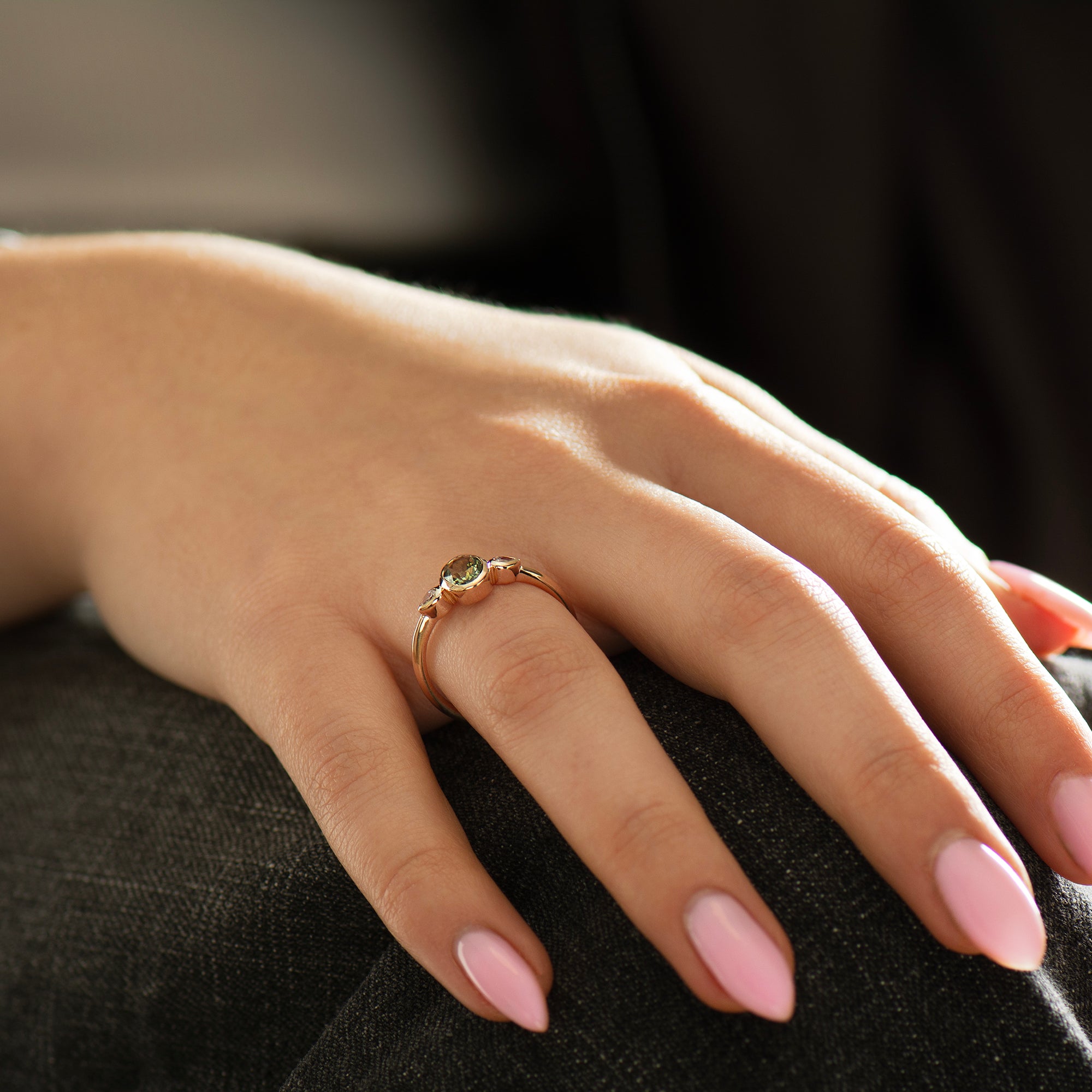 Bezel Green Sapphire Engagement Ring