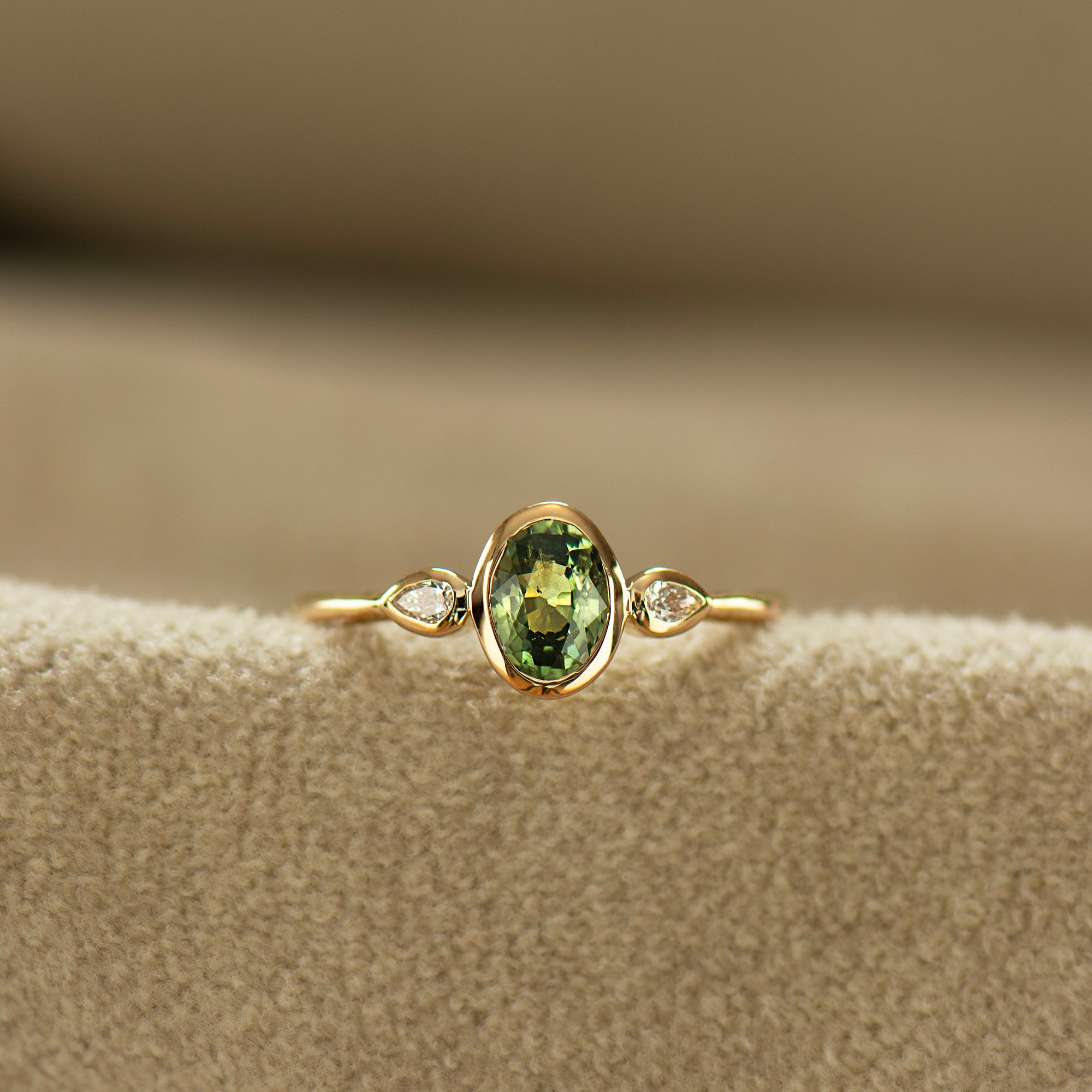 Bezel Green Sapphire Engagement Ring