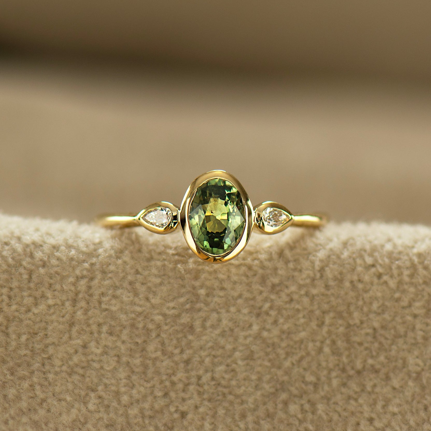 Bezel Green Sapphire Engagement Ring
