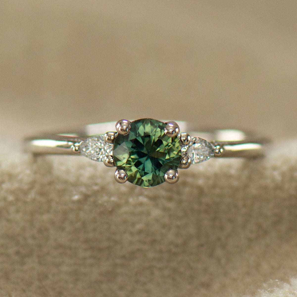 Diamond Cut Green Sapphire Ring