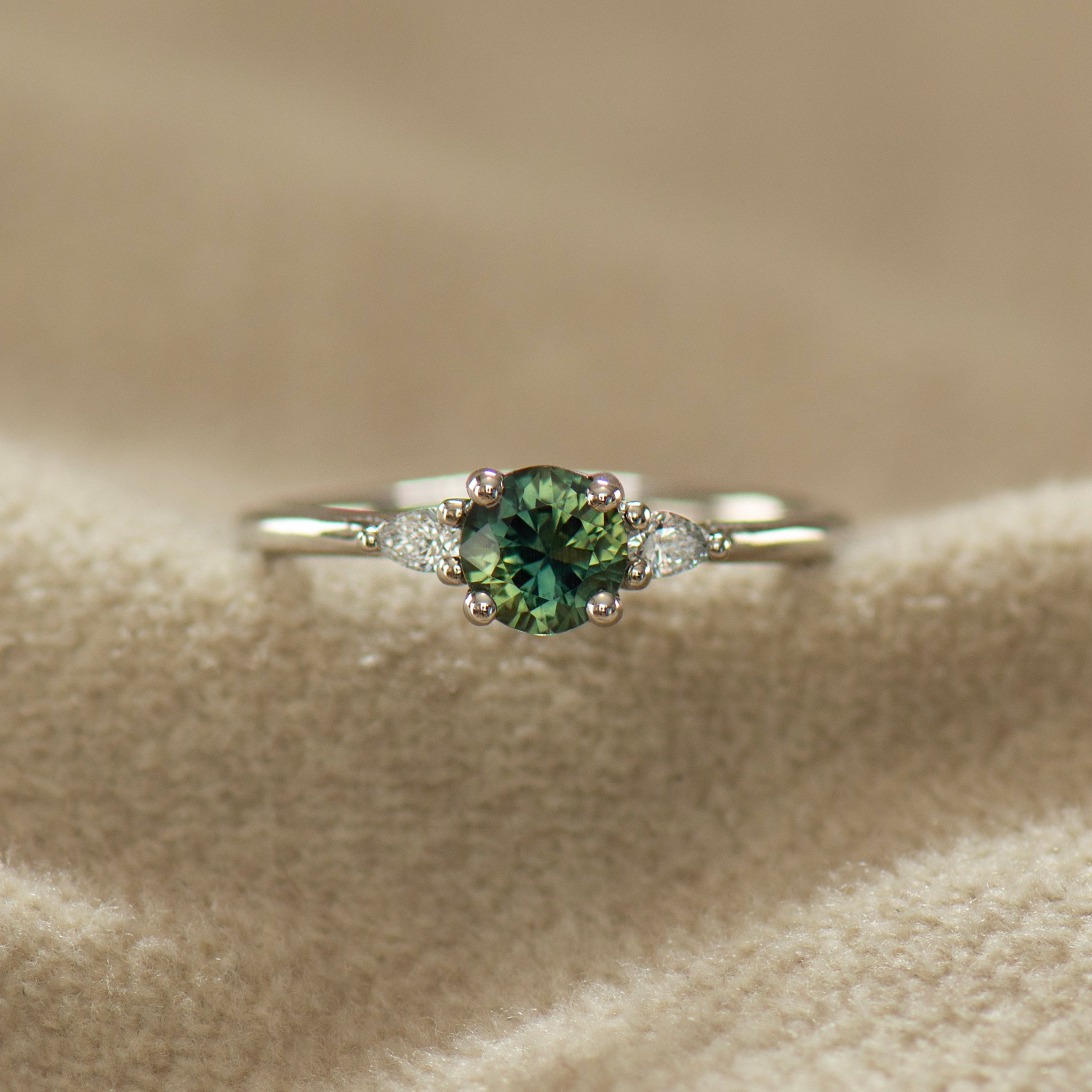Diamond Cut Green Sapphire Ring