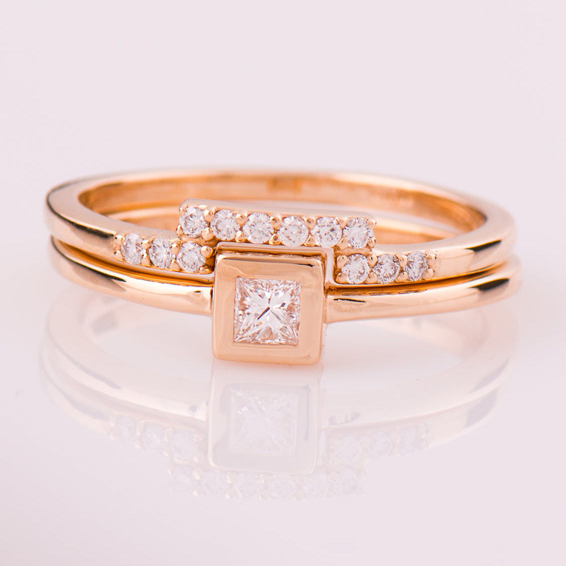 Flat Squared Bezel Ring Set