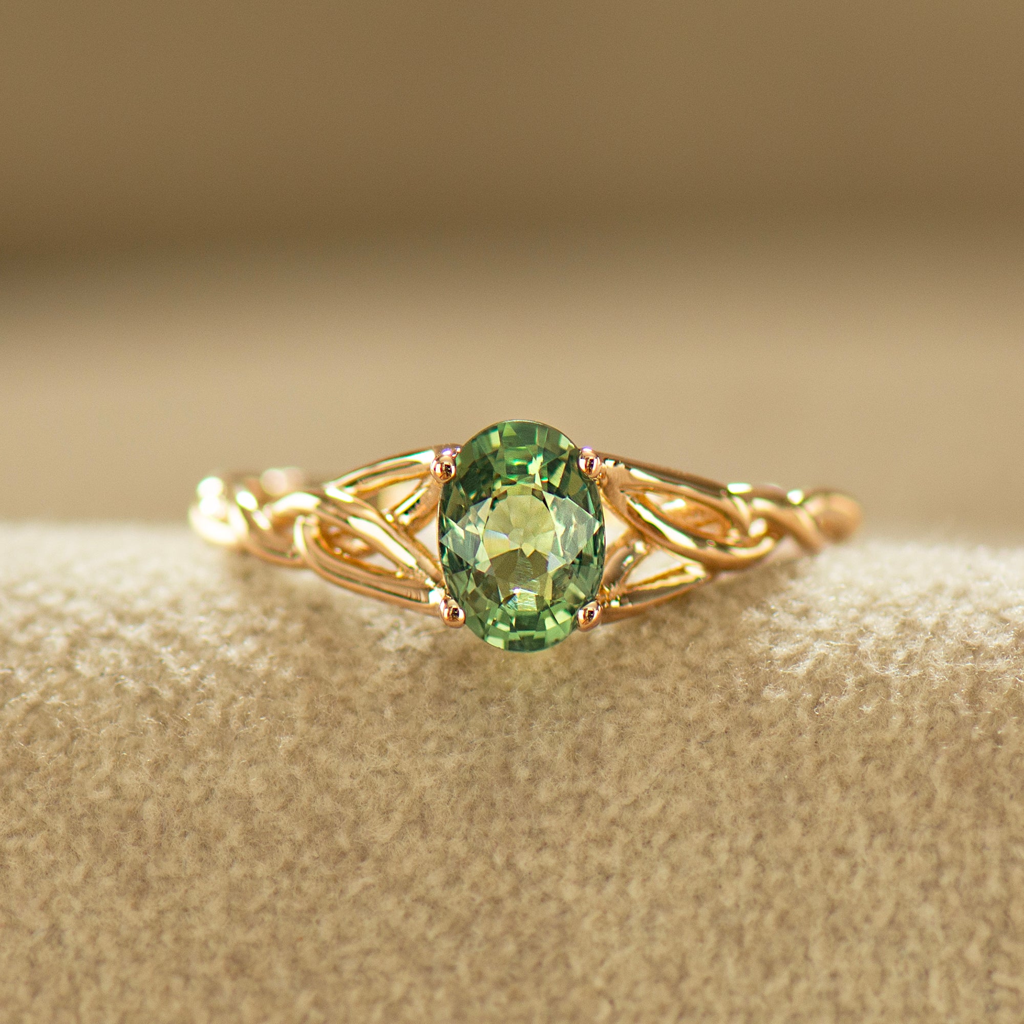 Celtic Green Sapphire Ring