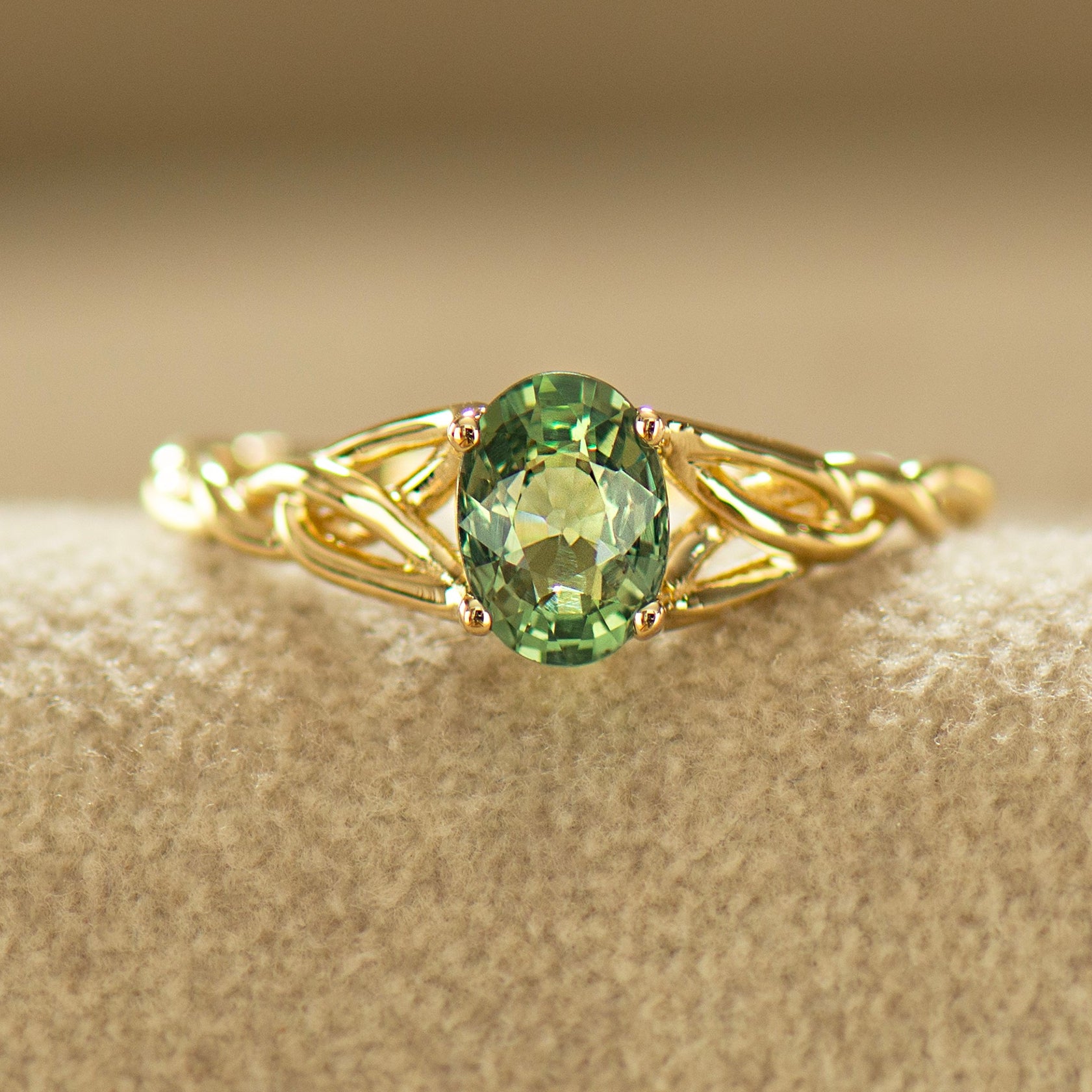 Celtic Green Sapphire Ring