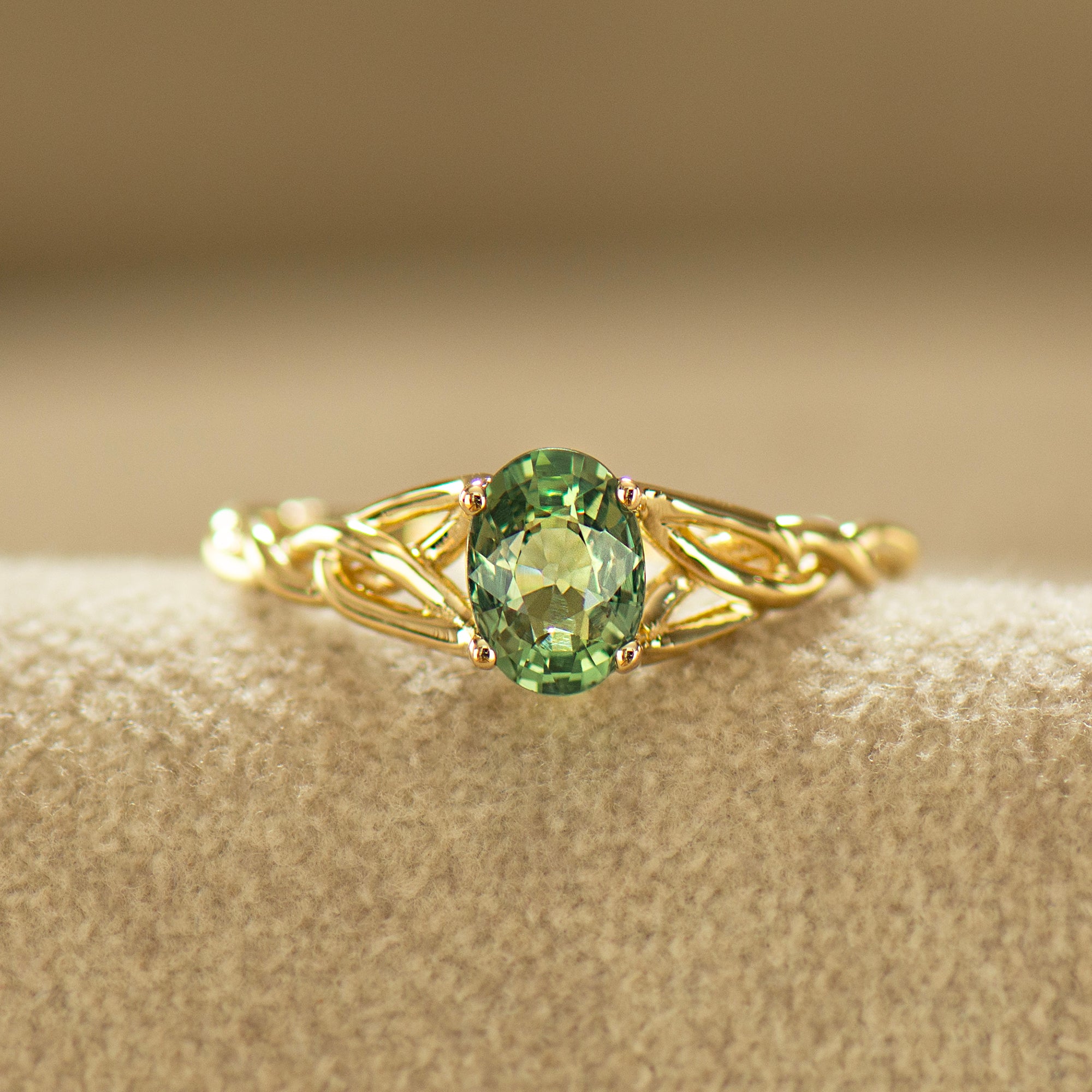 Celtic Green Sapphire Ring