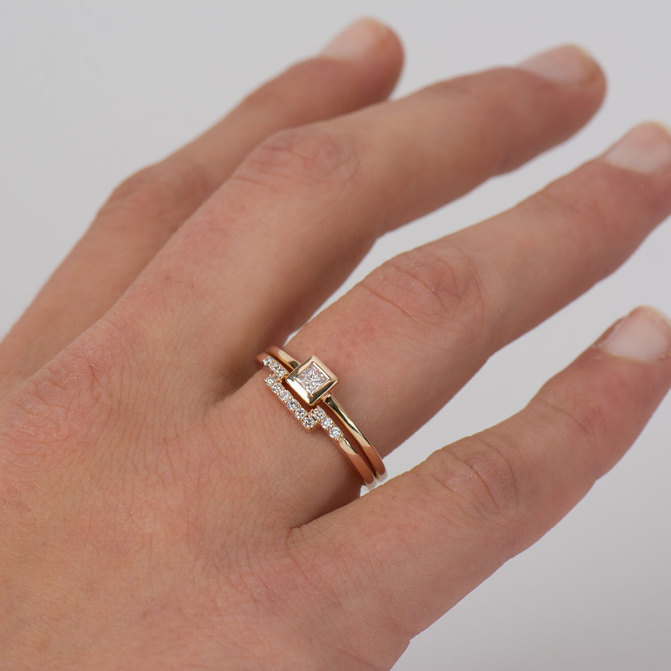 Flat Squared Bezel Ring Set