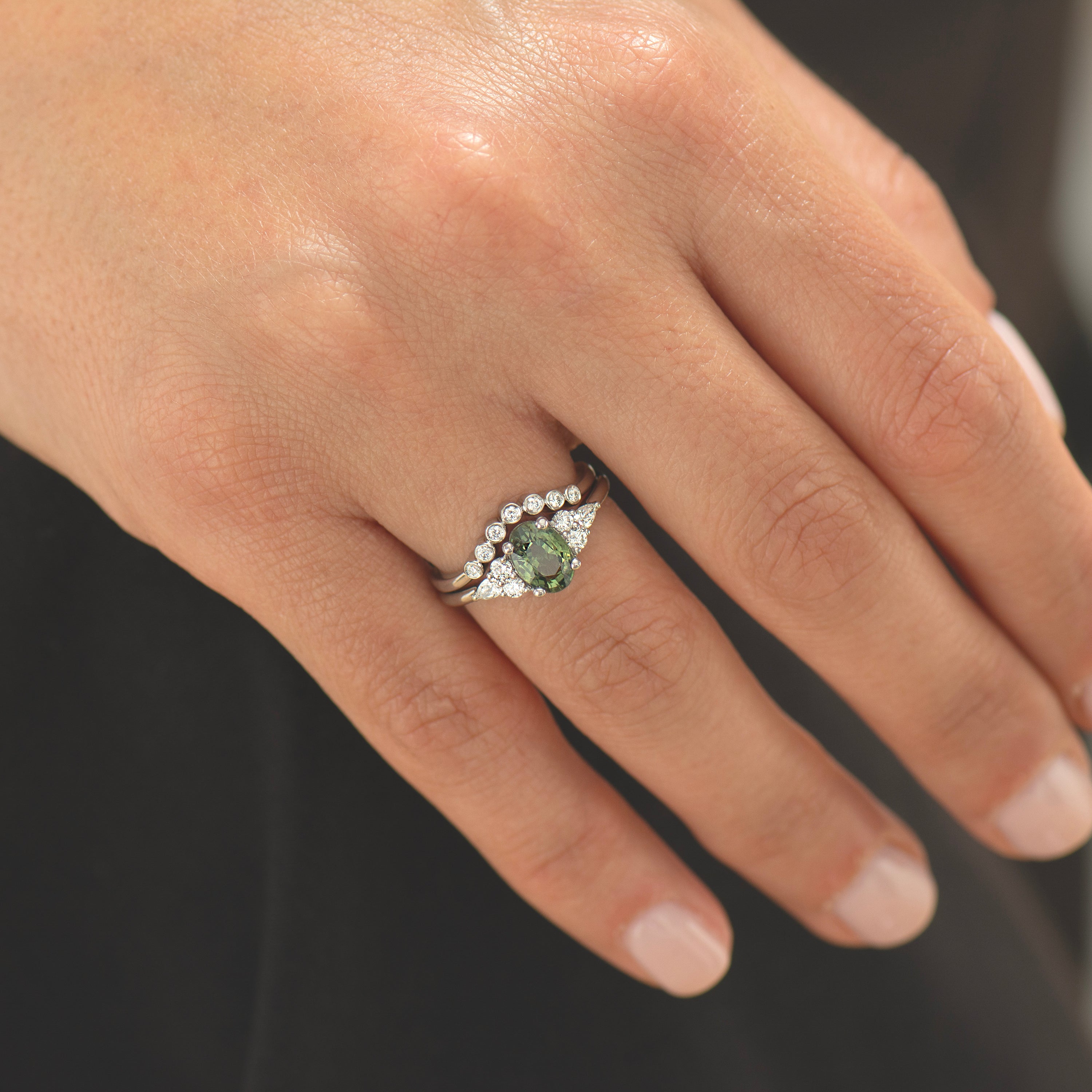 Green Sapphire Engagement Ring Set