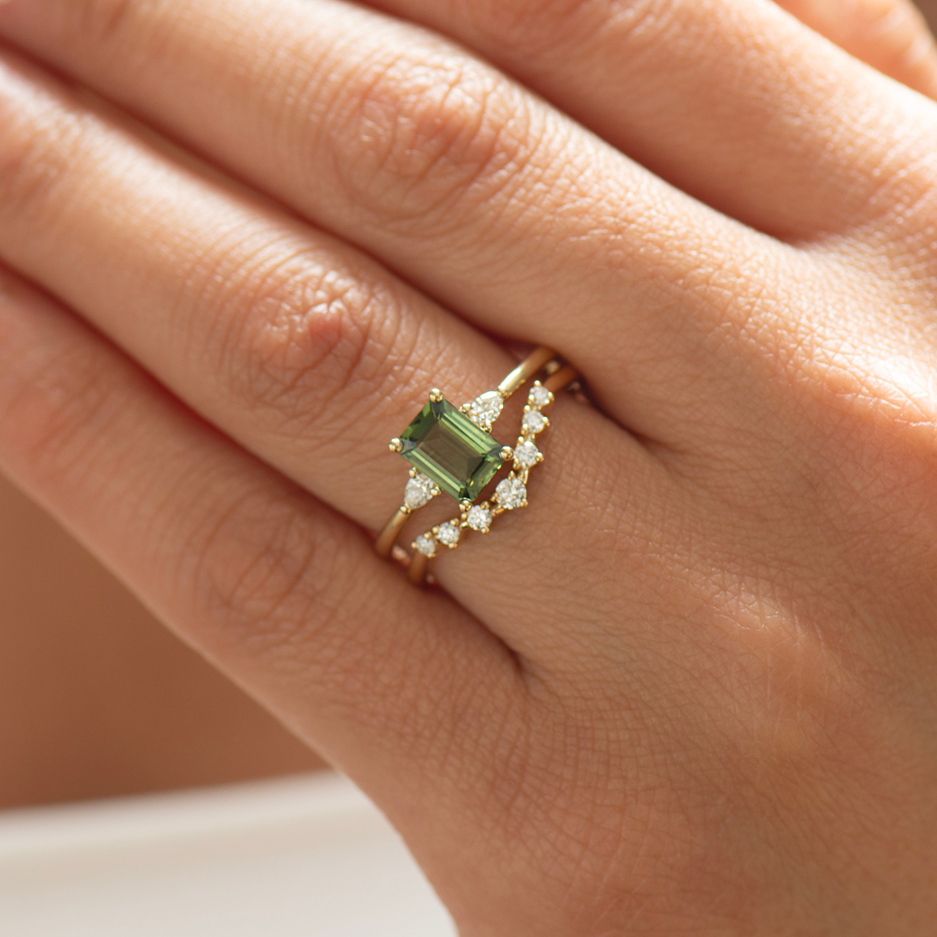 Emerald Cut Green Sapphire Set