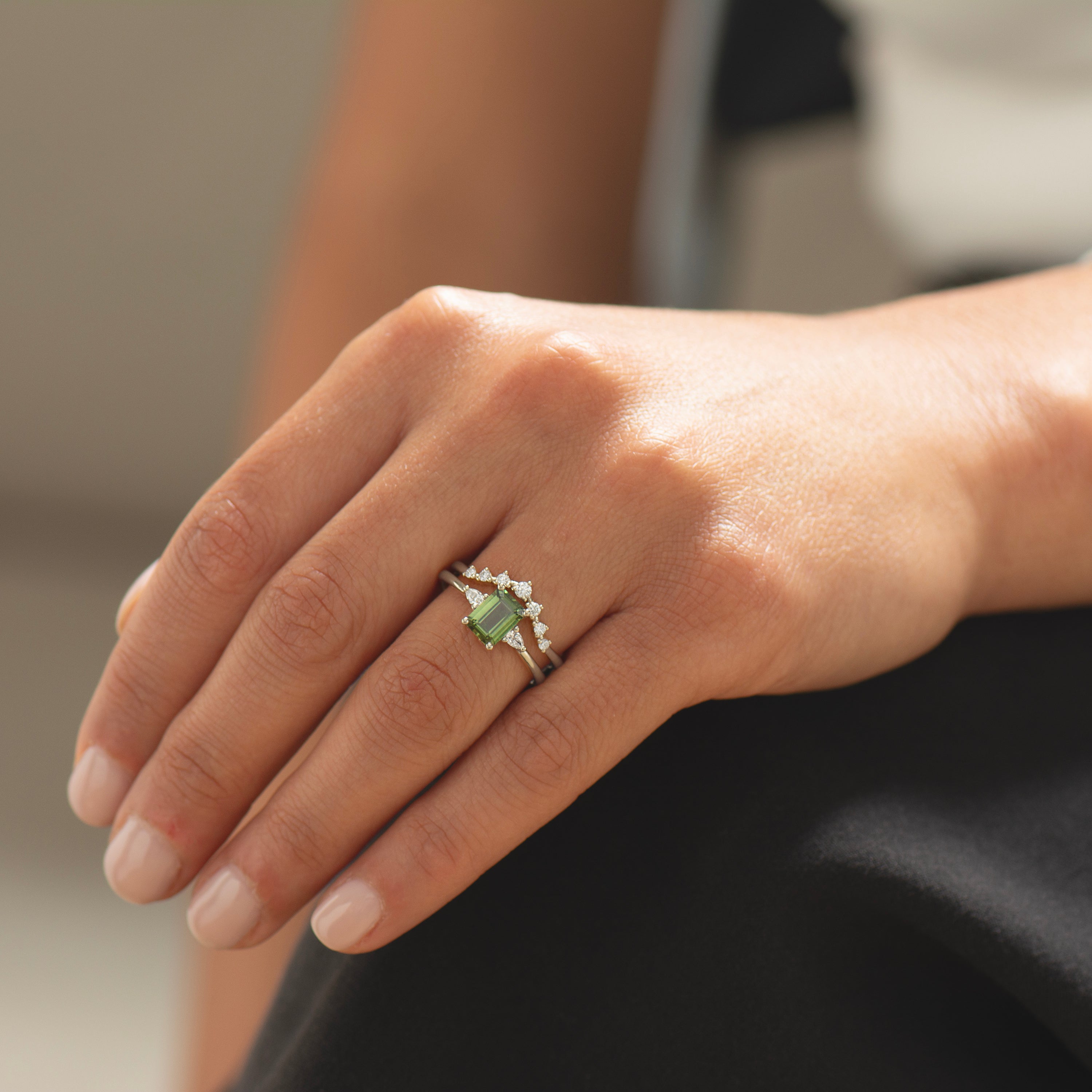 Emerald Cut Green Sapphire Set