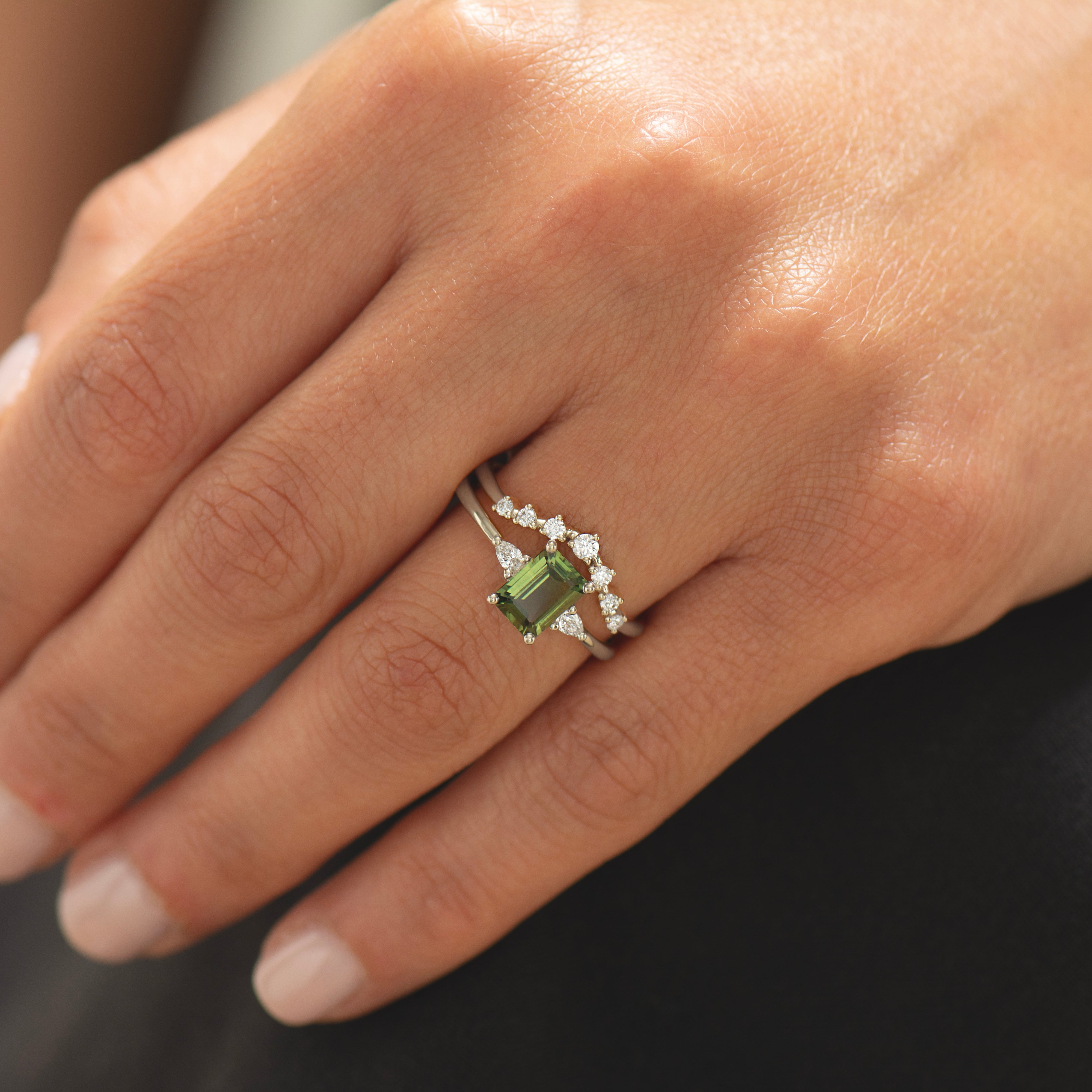 Emerald Cut Green Sapphire Set