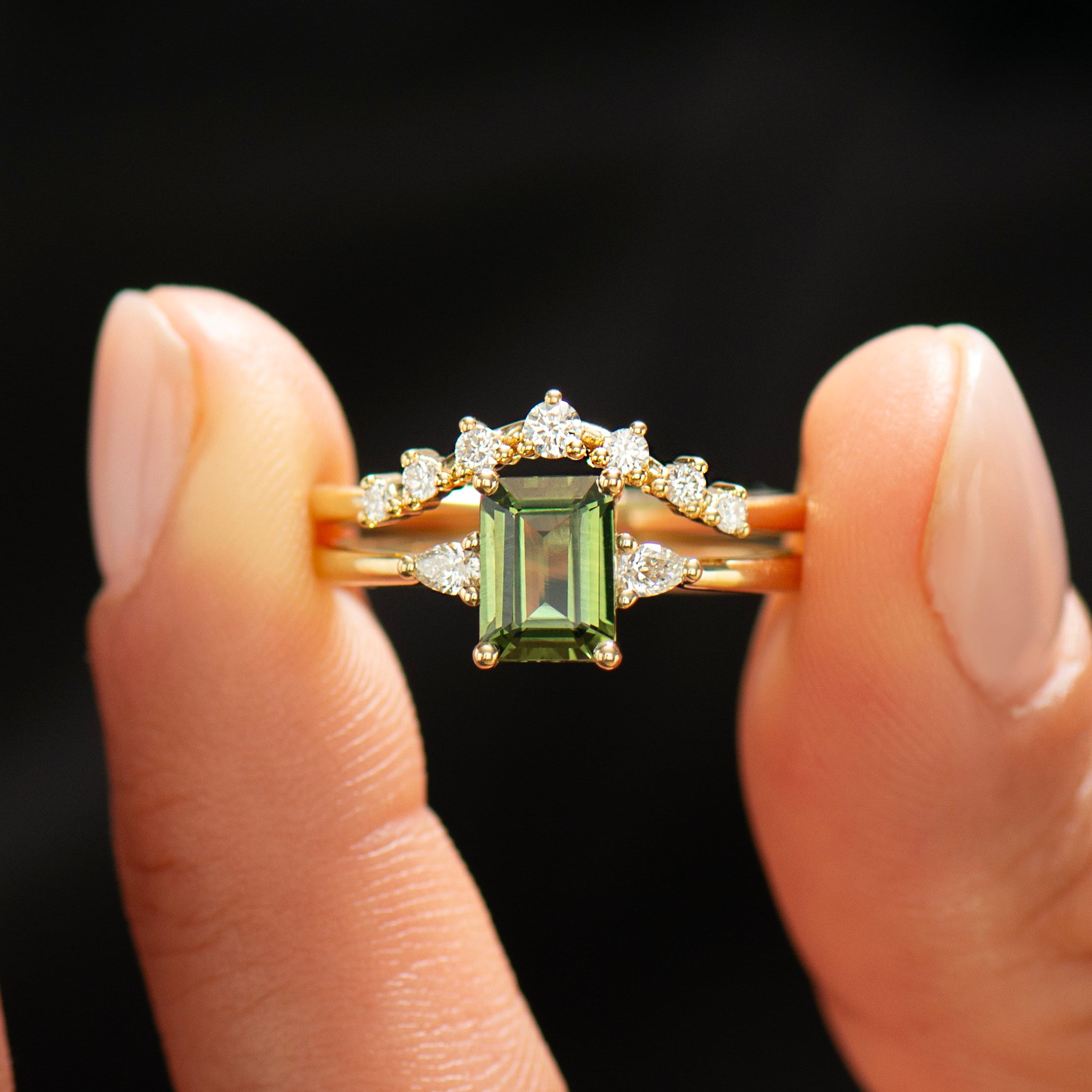 Emerald Cut Green Sapphire Set