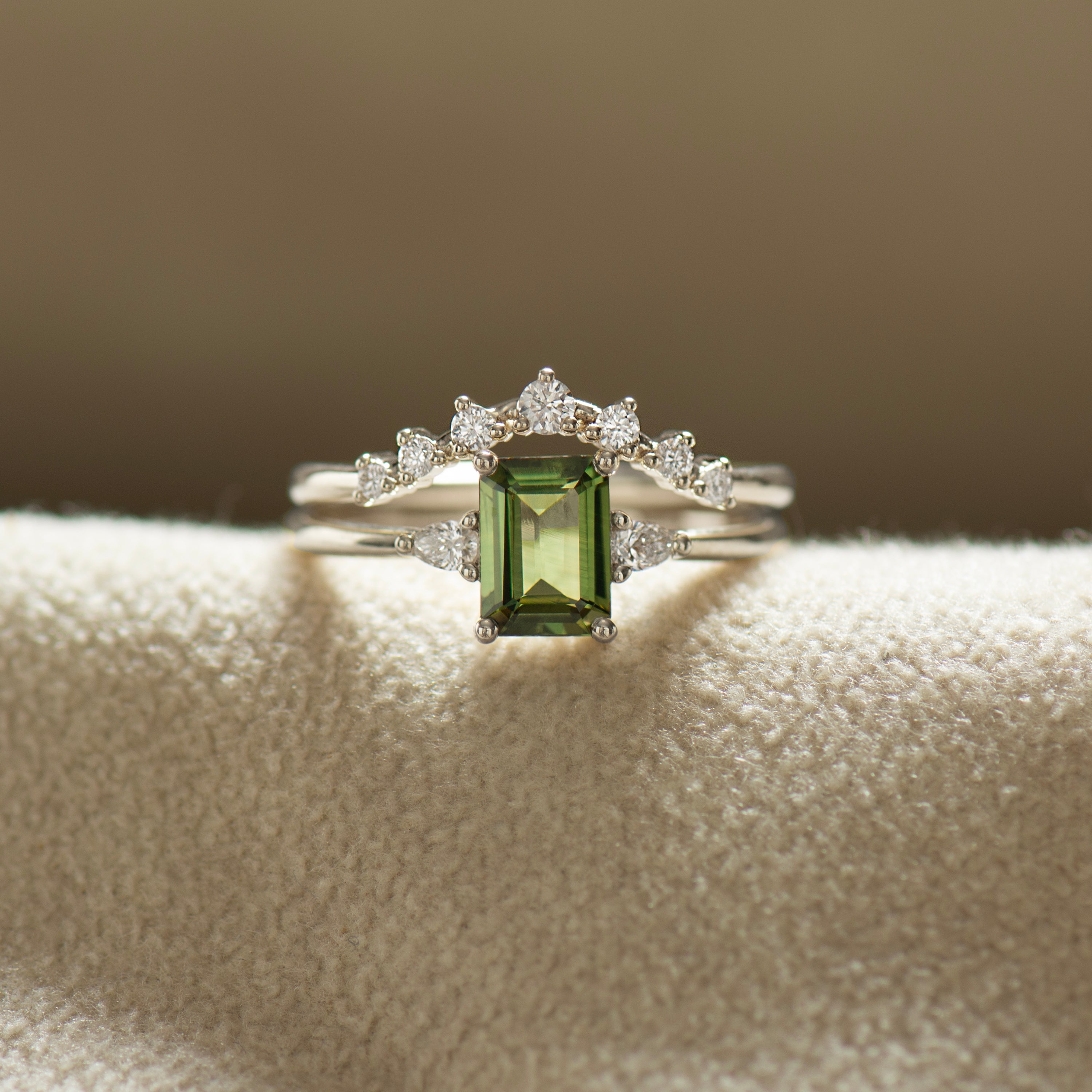 Emerald Cut Green Sapphire Set