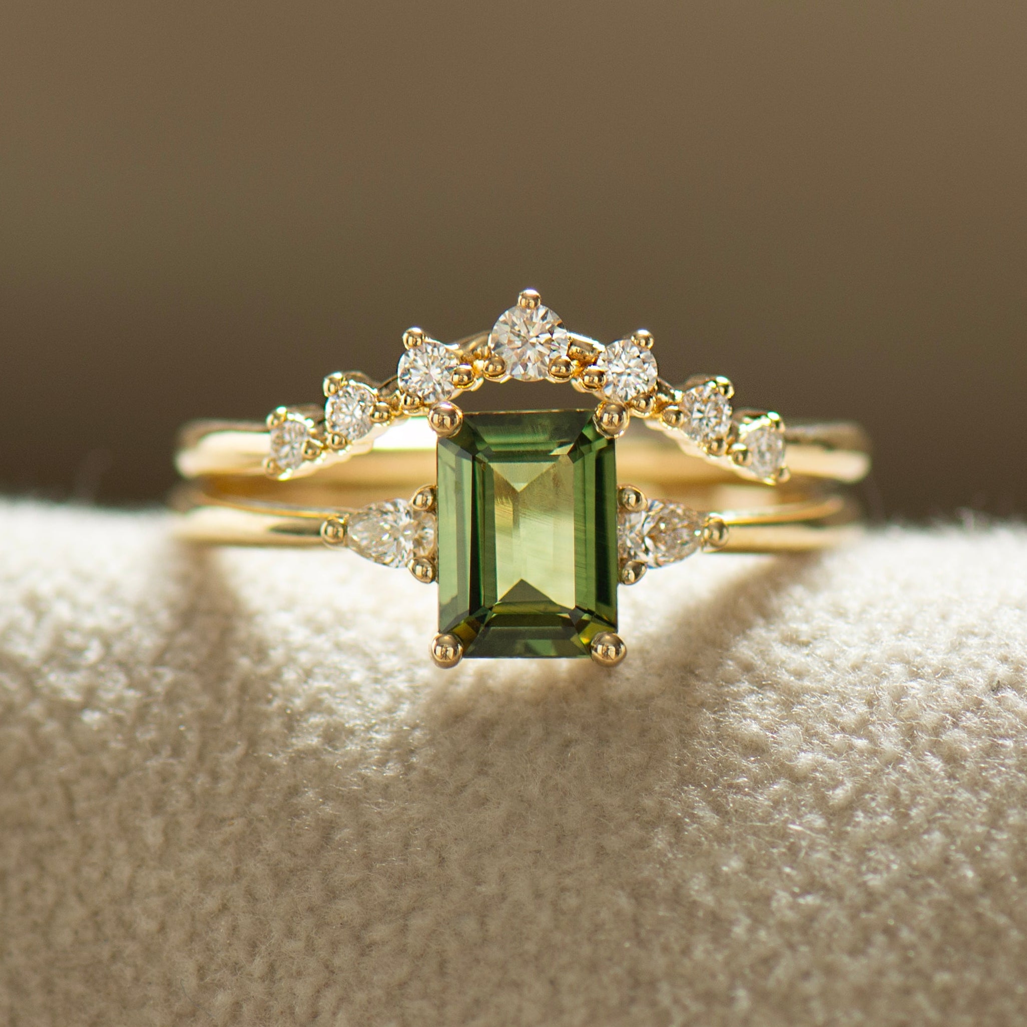 Emerald Cut Green Sapphire Set