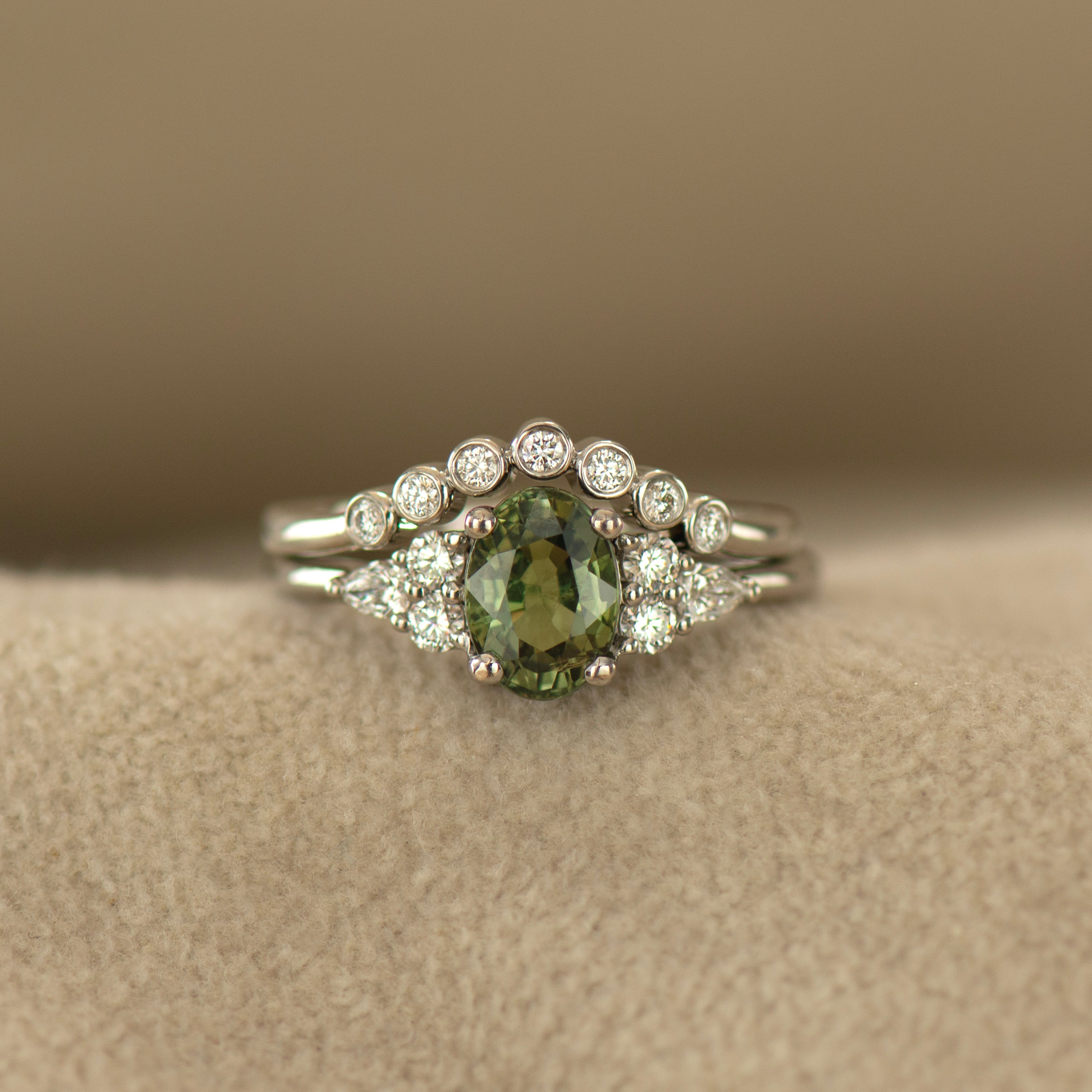 Green Sapphire Engagement Ring Set