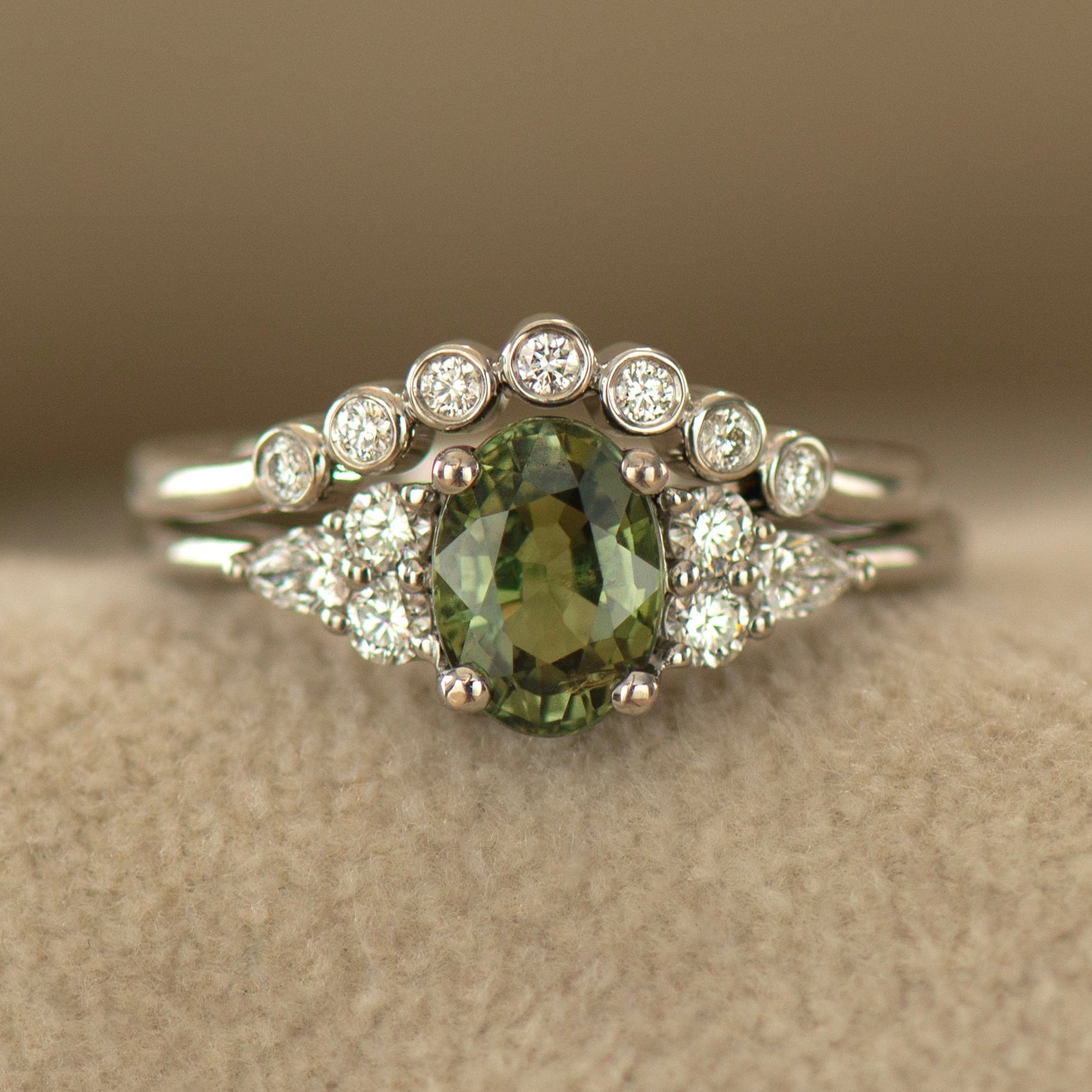 Green Sapphire Engagement Ring Set