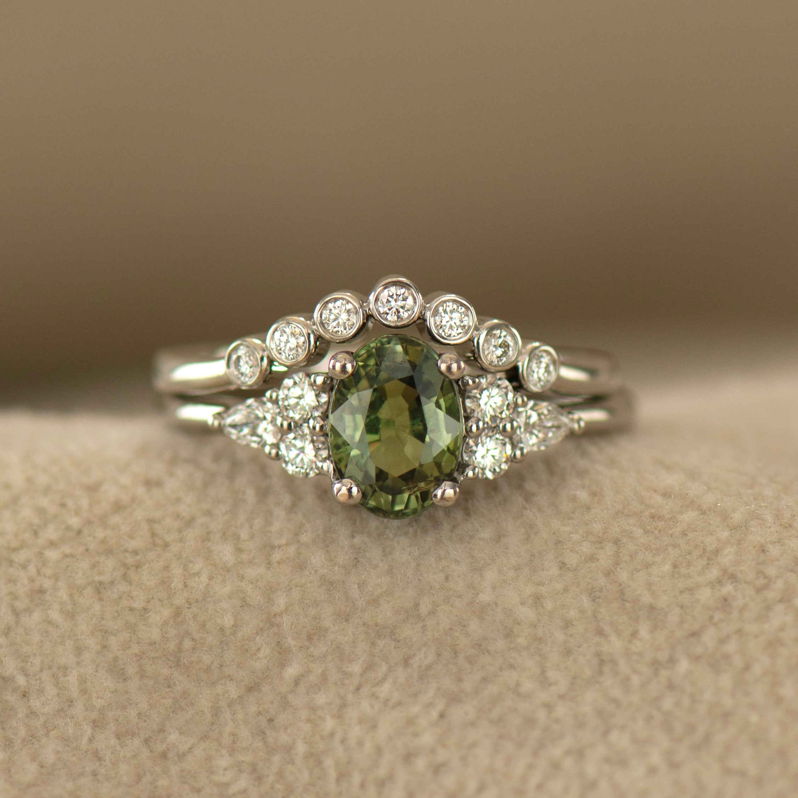Green Sapphire Engagement Ring Set
