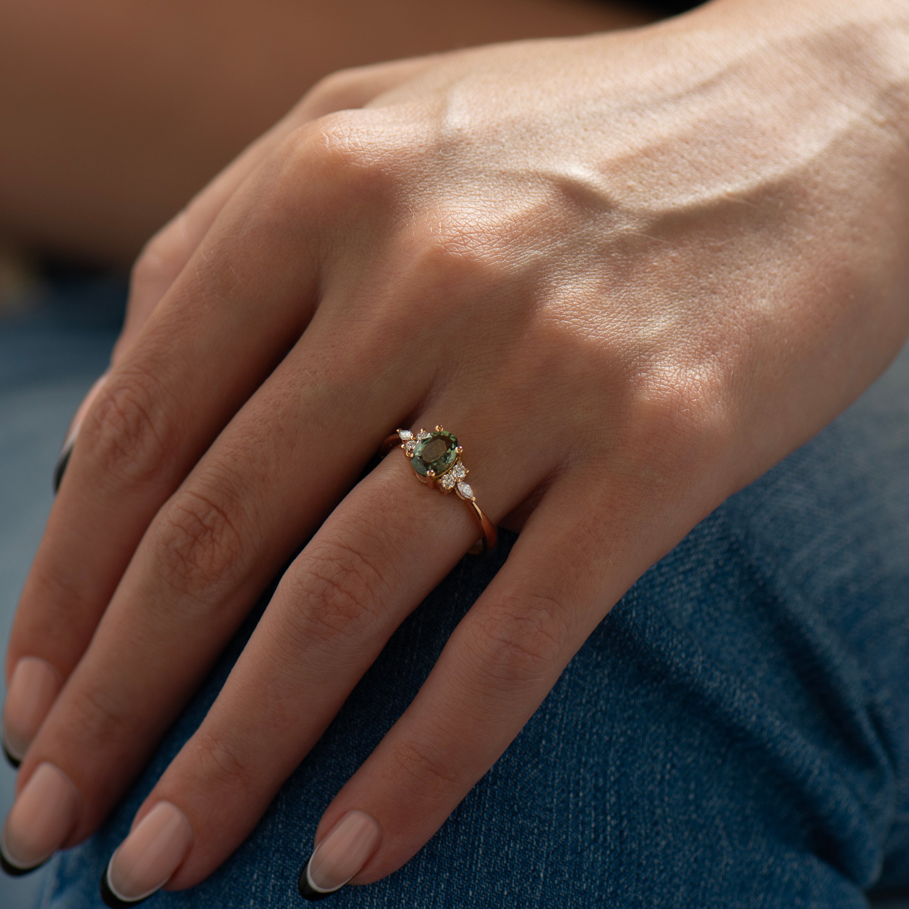 Lotus Green Sapphire Engagement Ring
