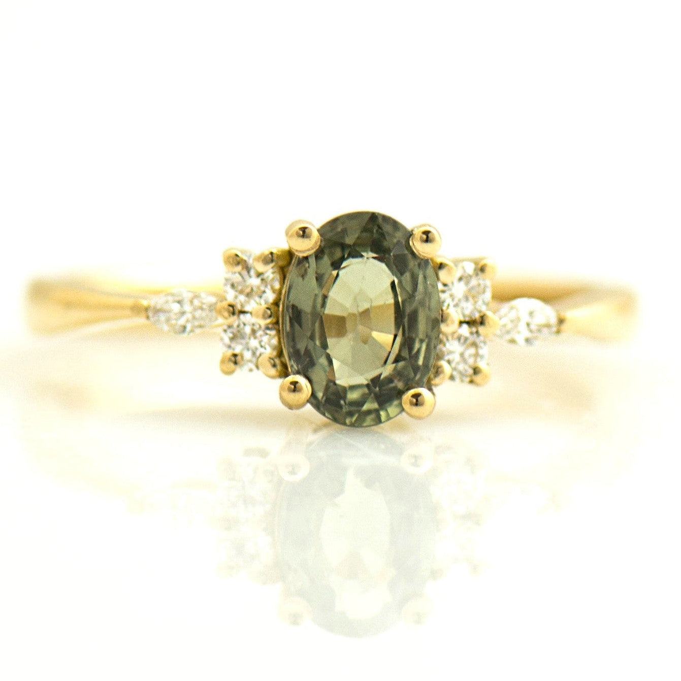 Lotus Green Sapphire Engagement Ring