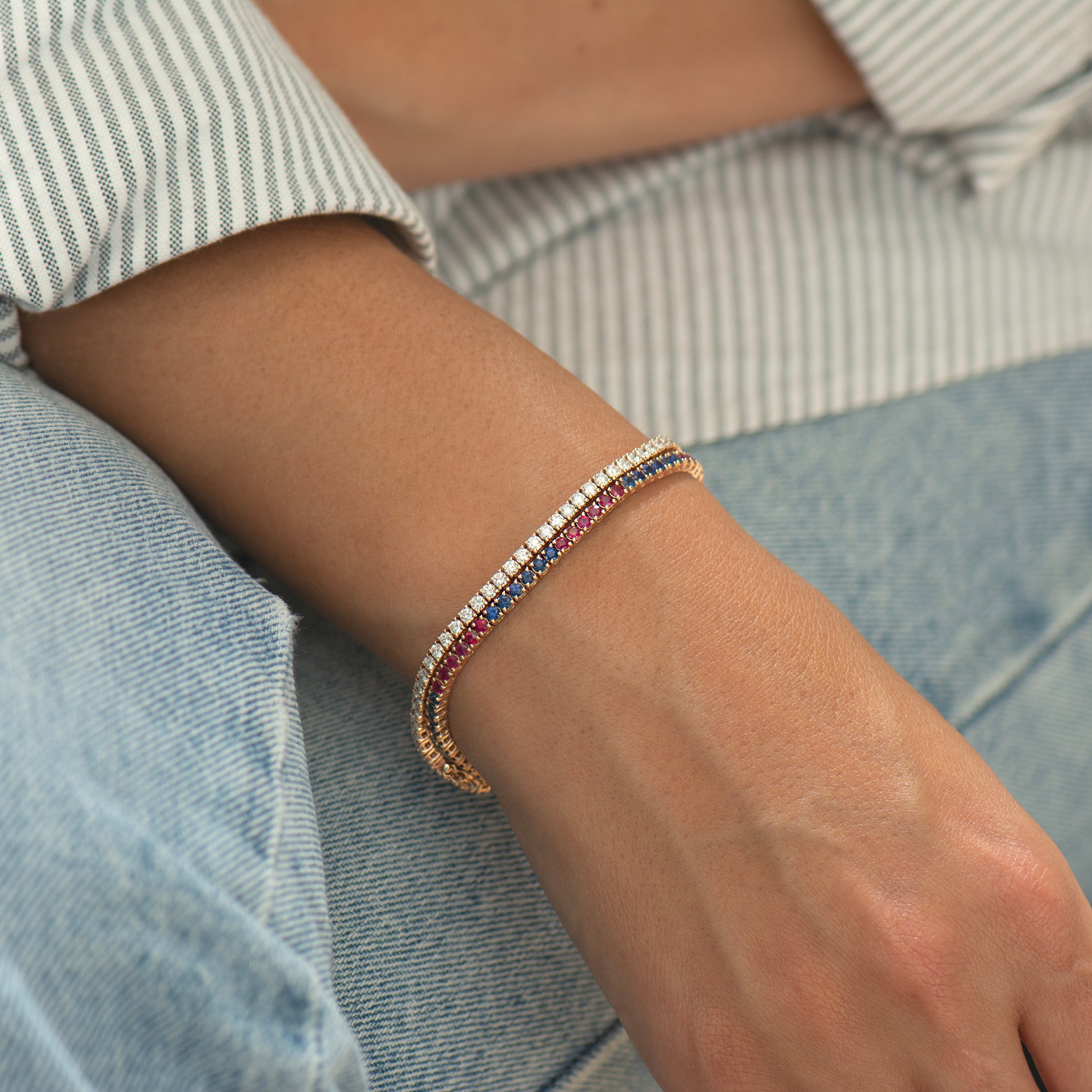 Ruby and Blue Sapphire Tennis Bracelet