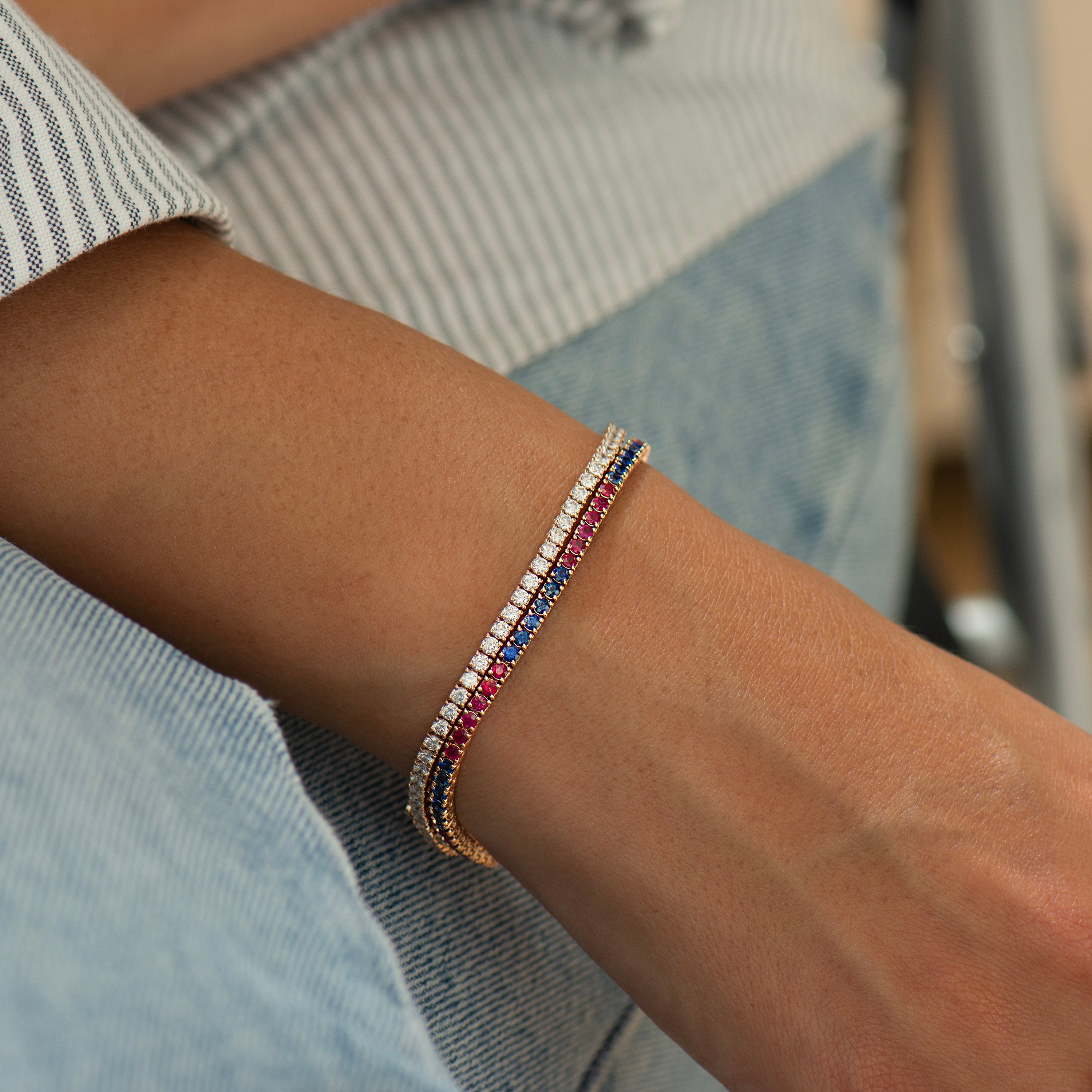 Ruby and Blue Sapphire Tennis Bracelet