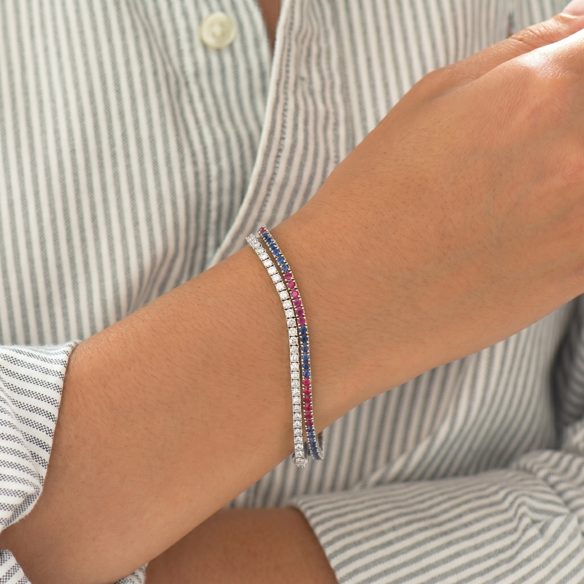 Ruby and Blue Sapphire Tennis Bracelet