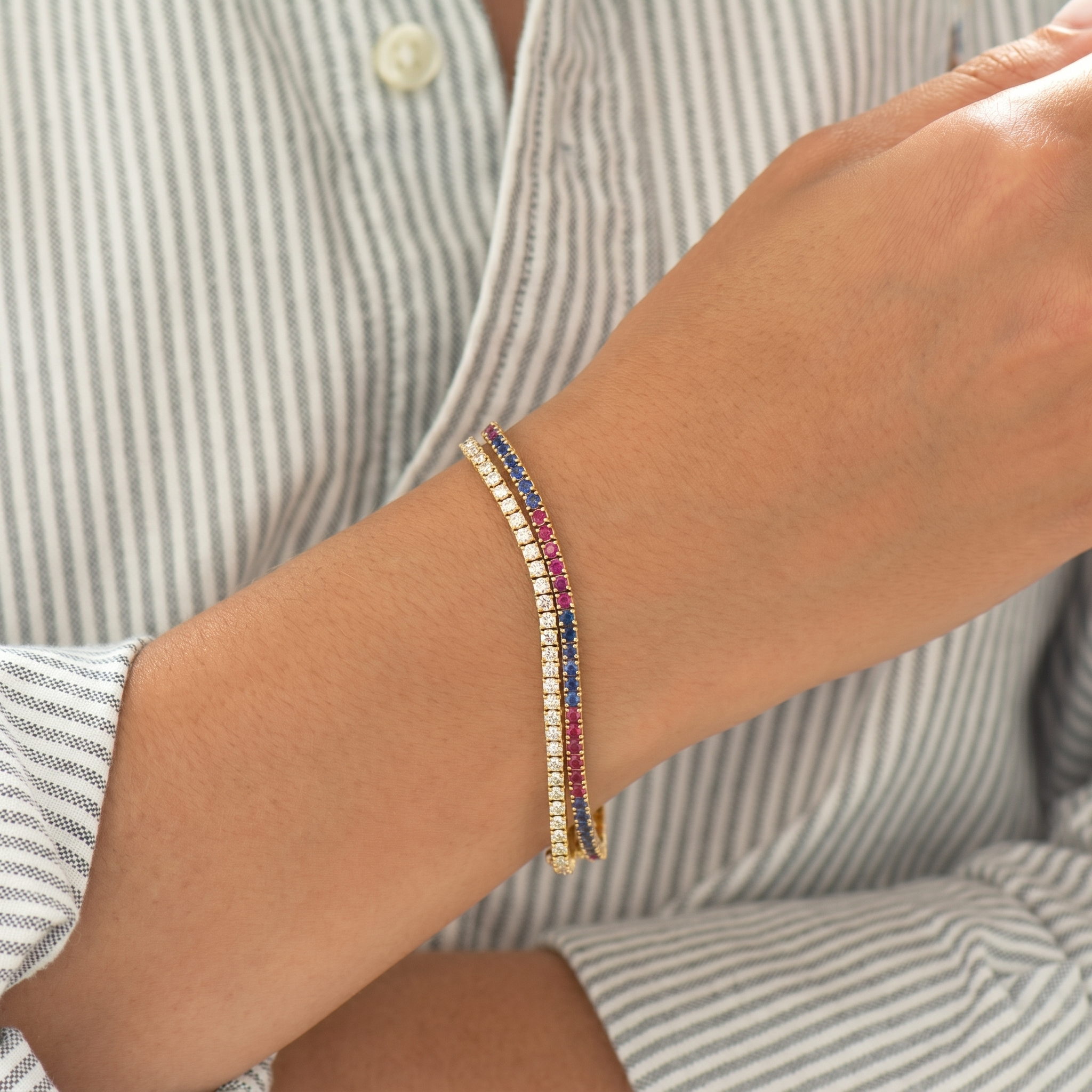 Ruby and Blue Sapphire Tennis Bracelet