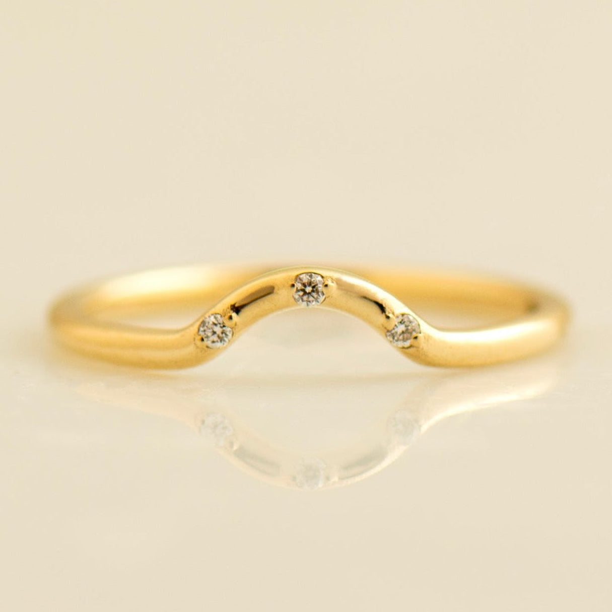 Curved Matching Three Diamonds Wedding Ring