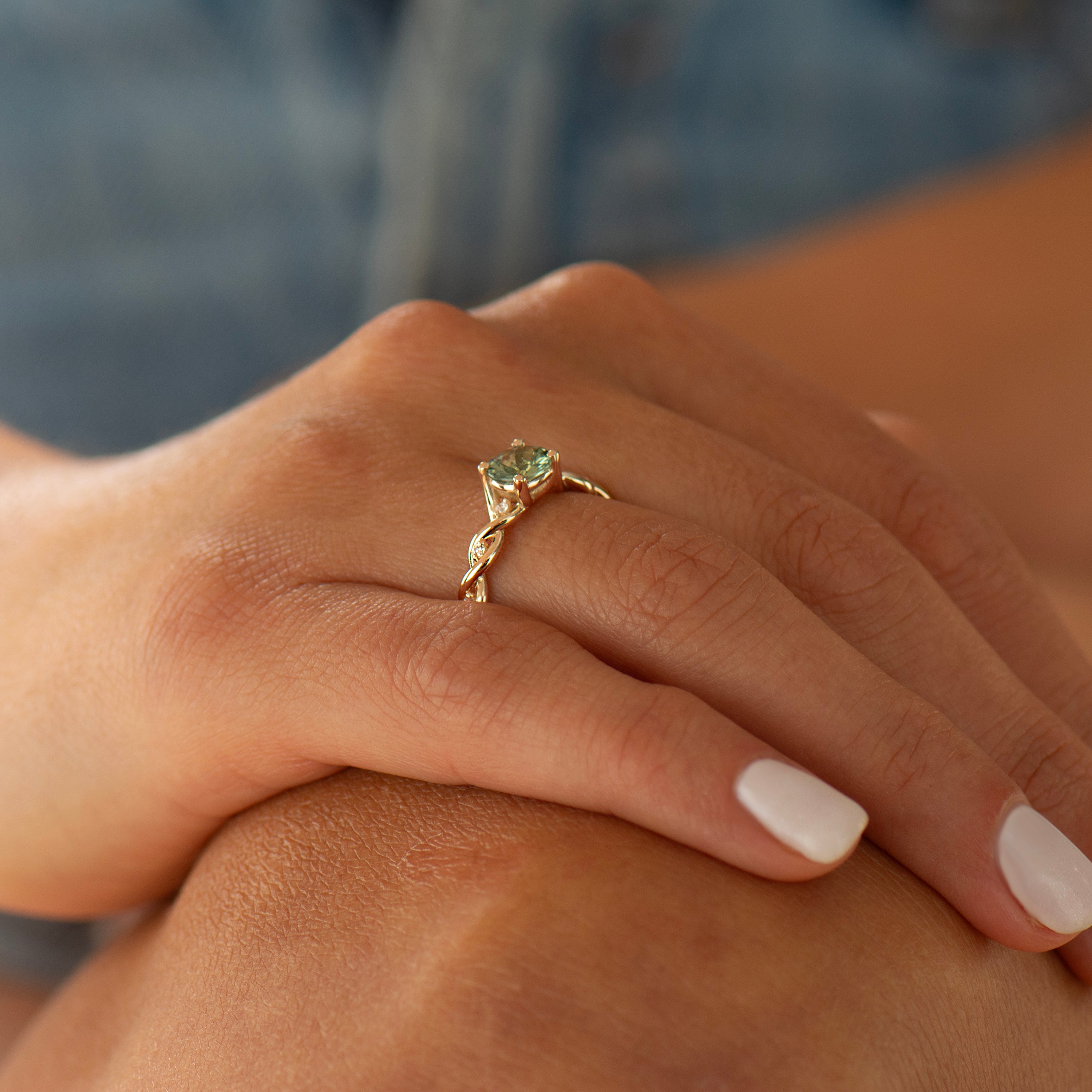 Mint Green Sapphire Braided Ring