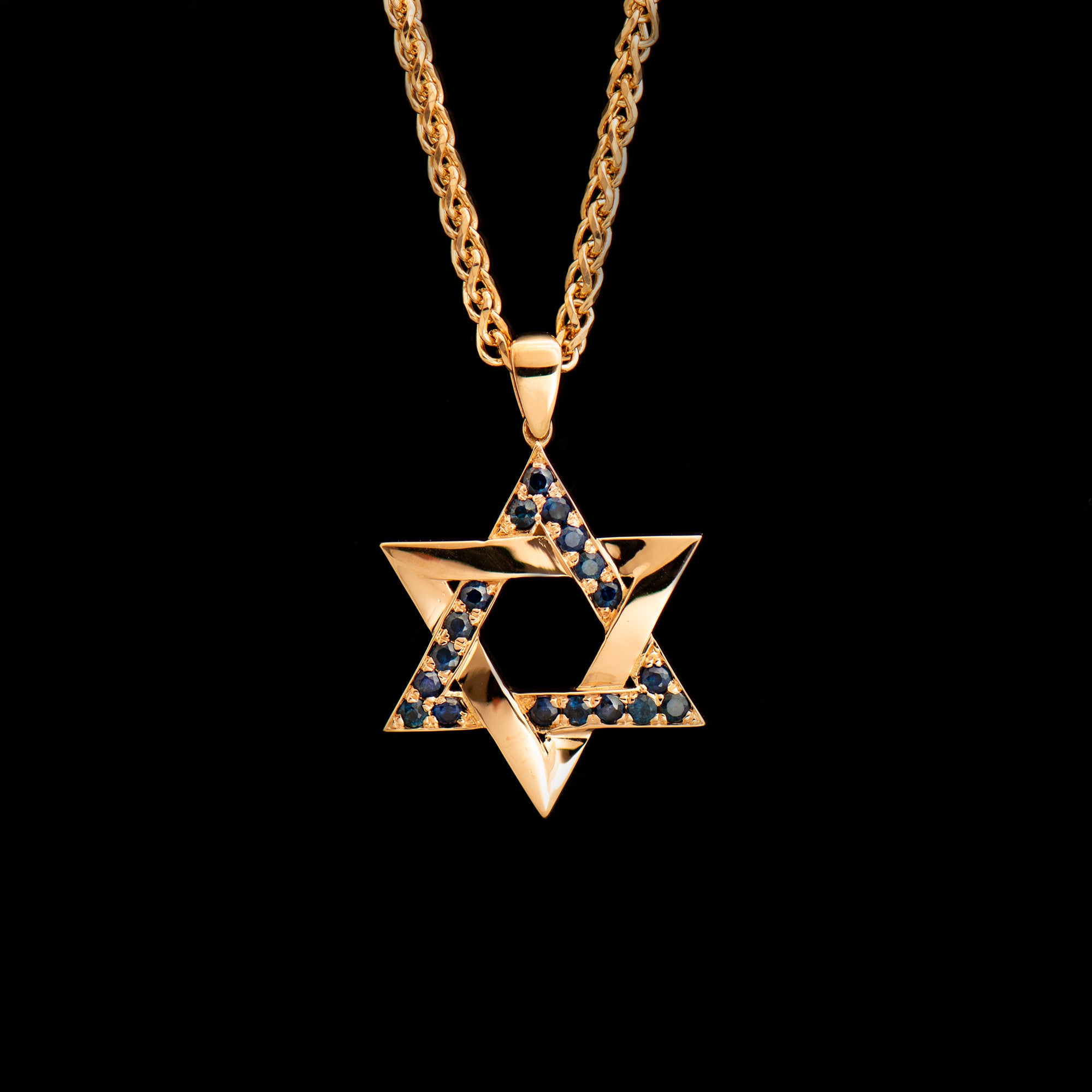 Blue Sapphires Star Of David Interlocked Necklace