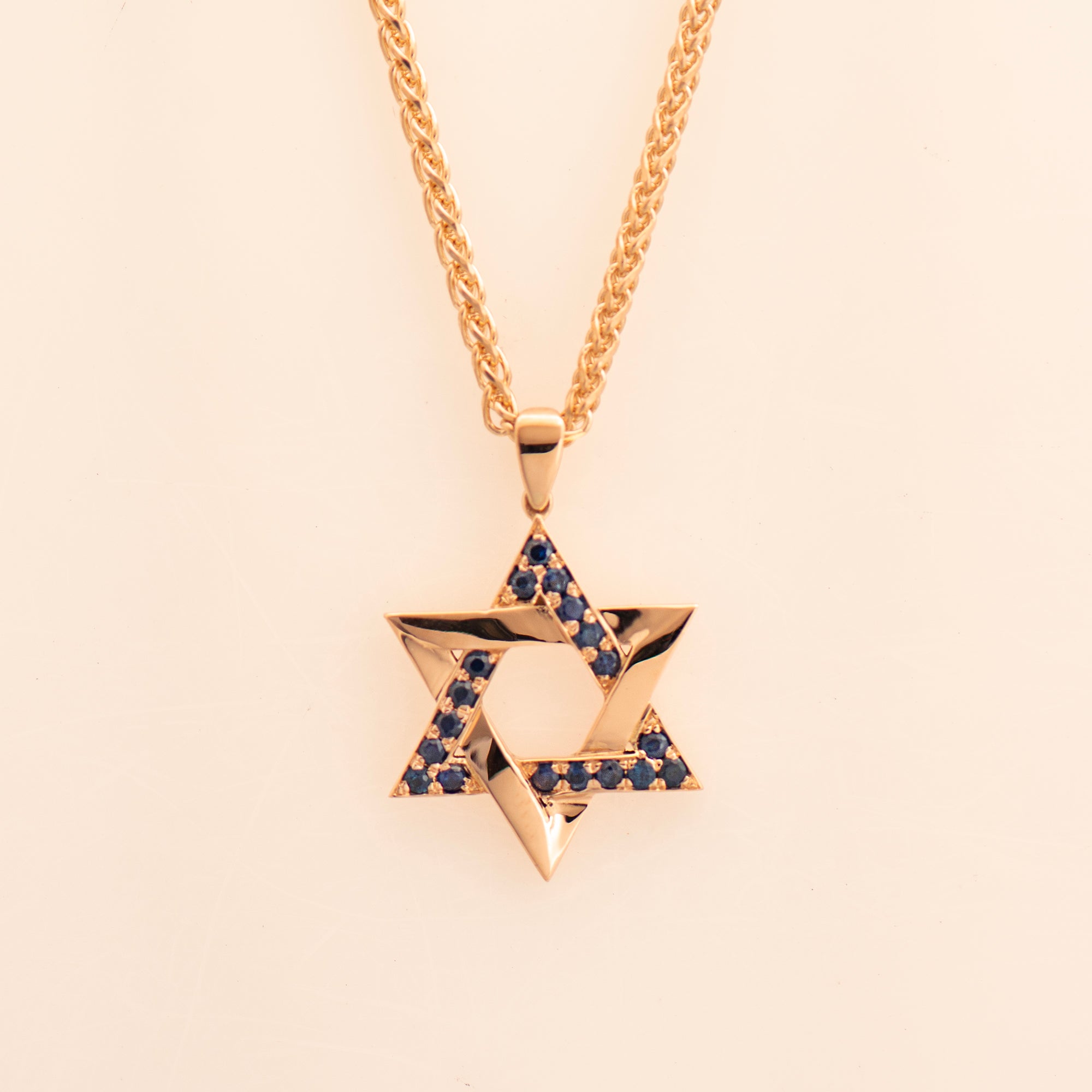 Blue Sapphires Star Of David Interlocked Necklace