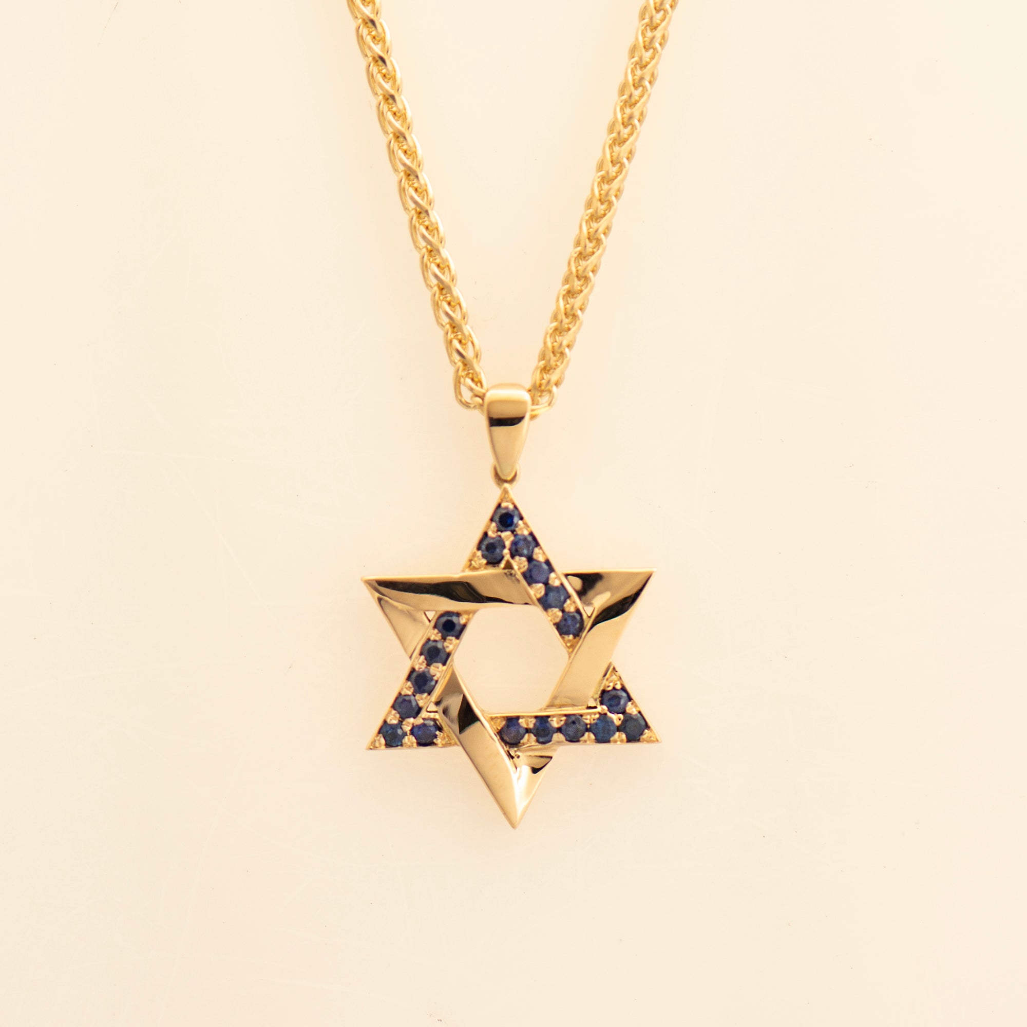 Blue Sapphires Star Of David Interlocked Necklace