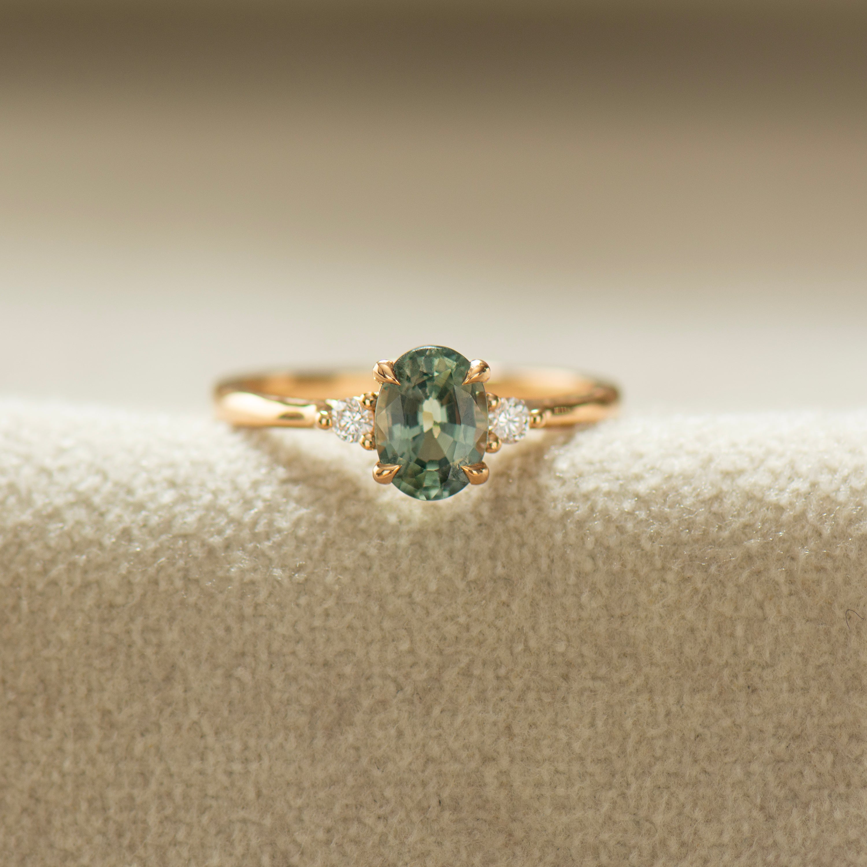 Floating Blue Green Teal Sapphire Ring