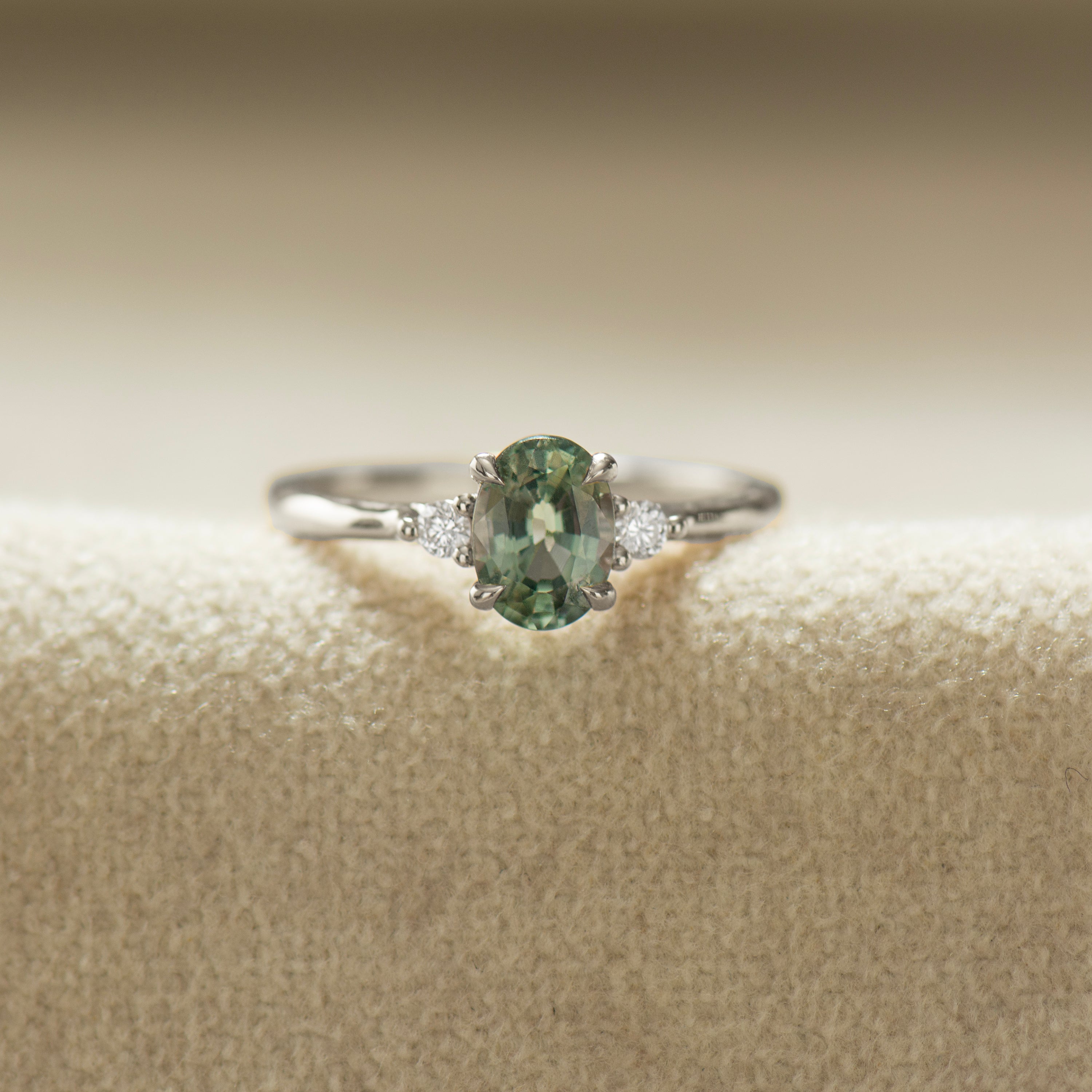 Floating Blue Green Teal Sapphire Ring
