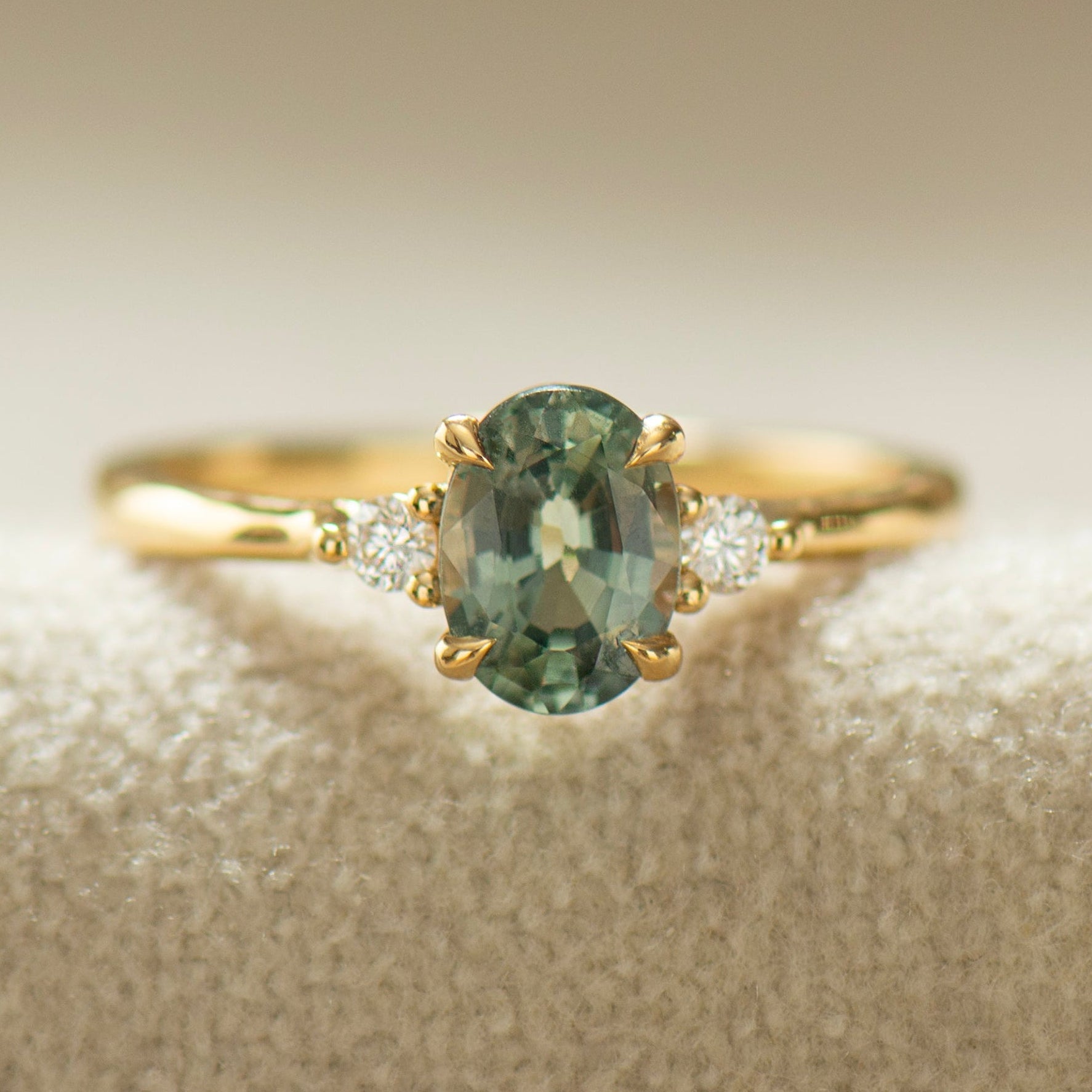 Teal Blue Green Floating Sapphire Ring