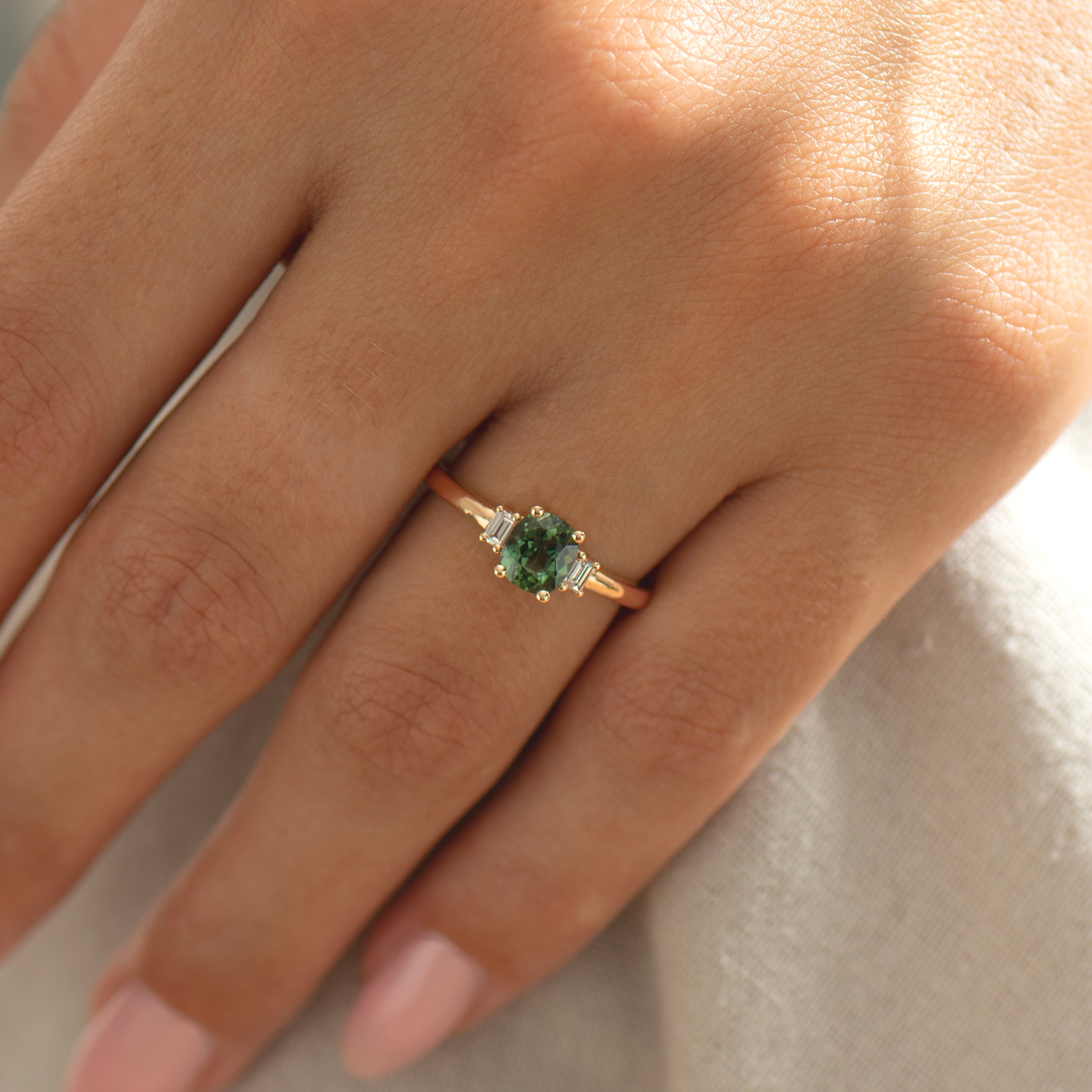 Cushion Green Sapphire Ring