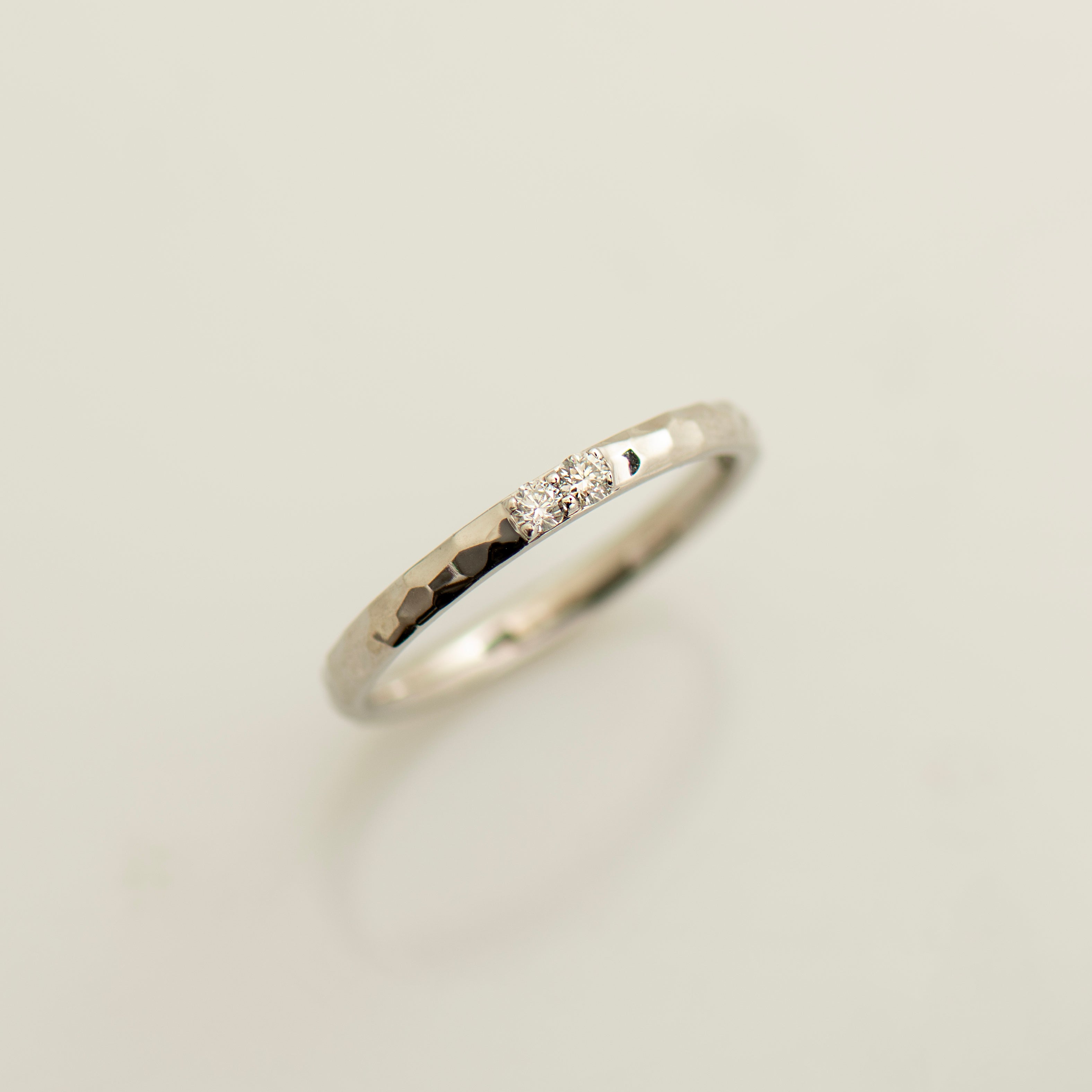 2 mm 2 Diamonds Hammered Wedding Ring