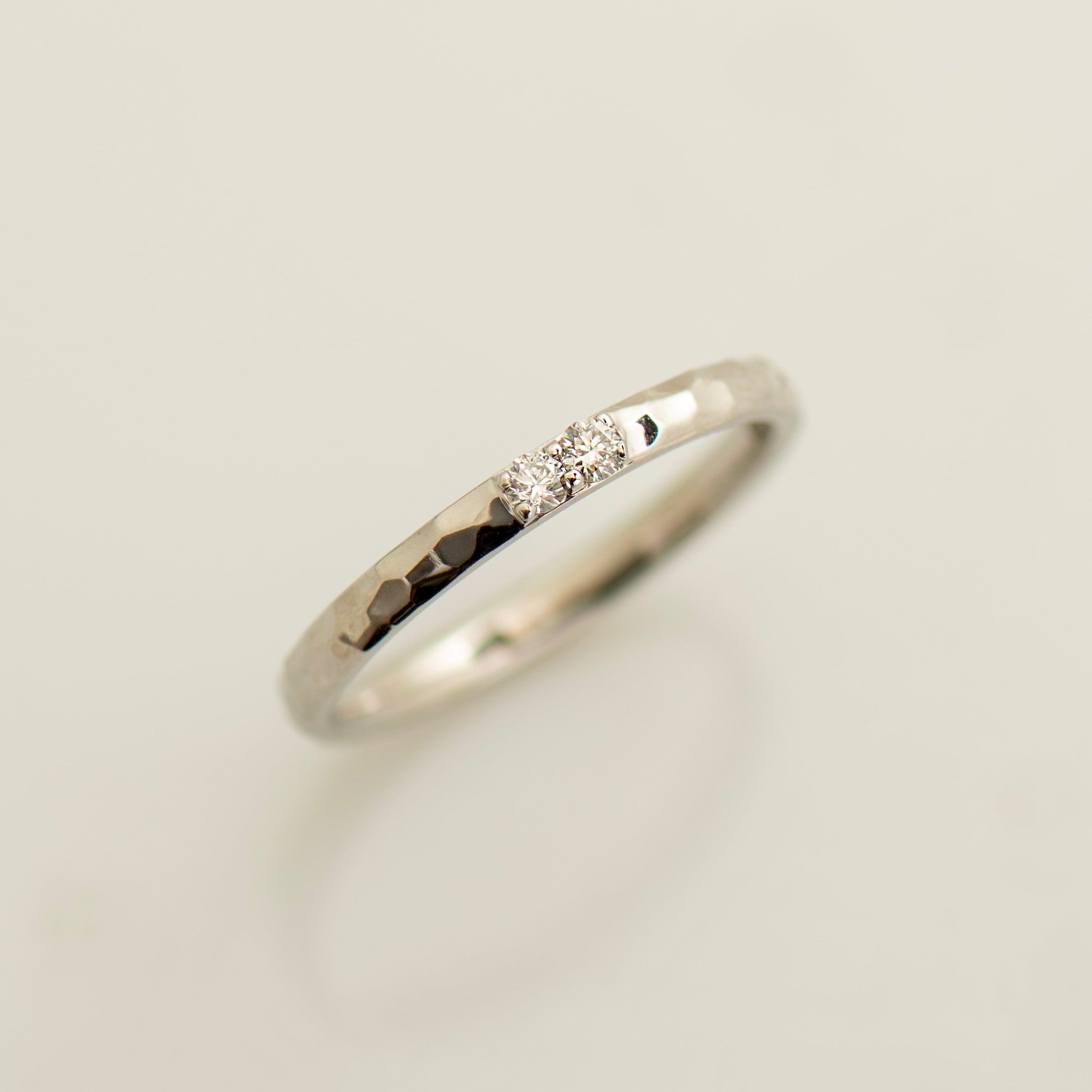 2 mm 2 Diamonds Hammered Wedding Ring