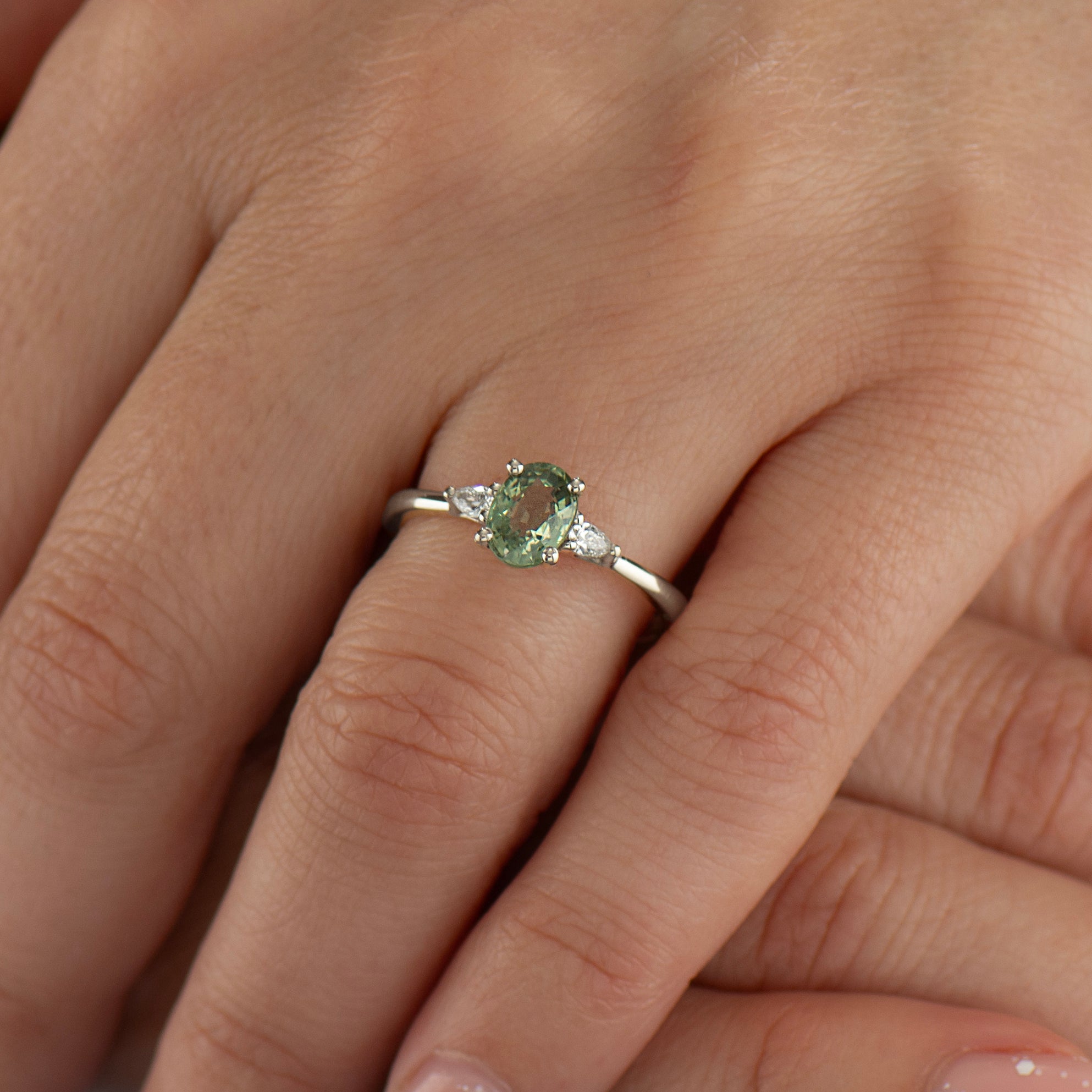 Floating Green Sapphire Engagement Ring - Oval