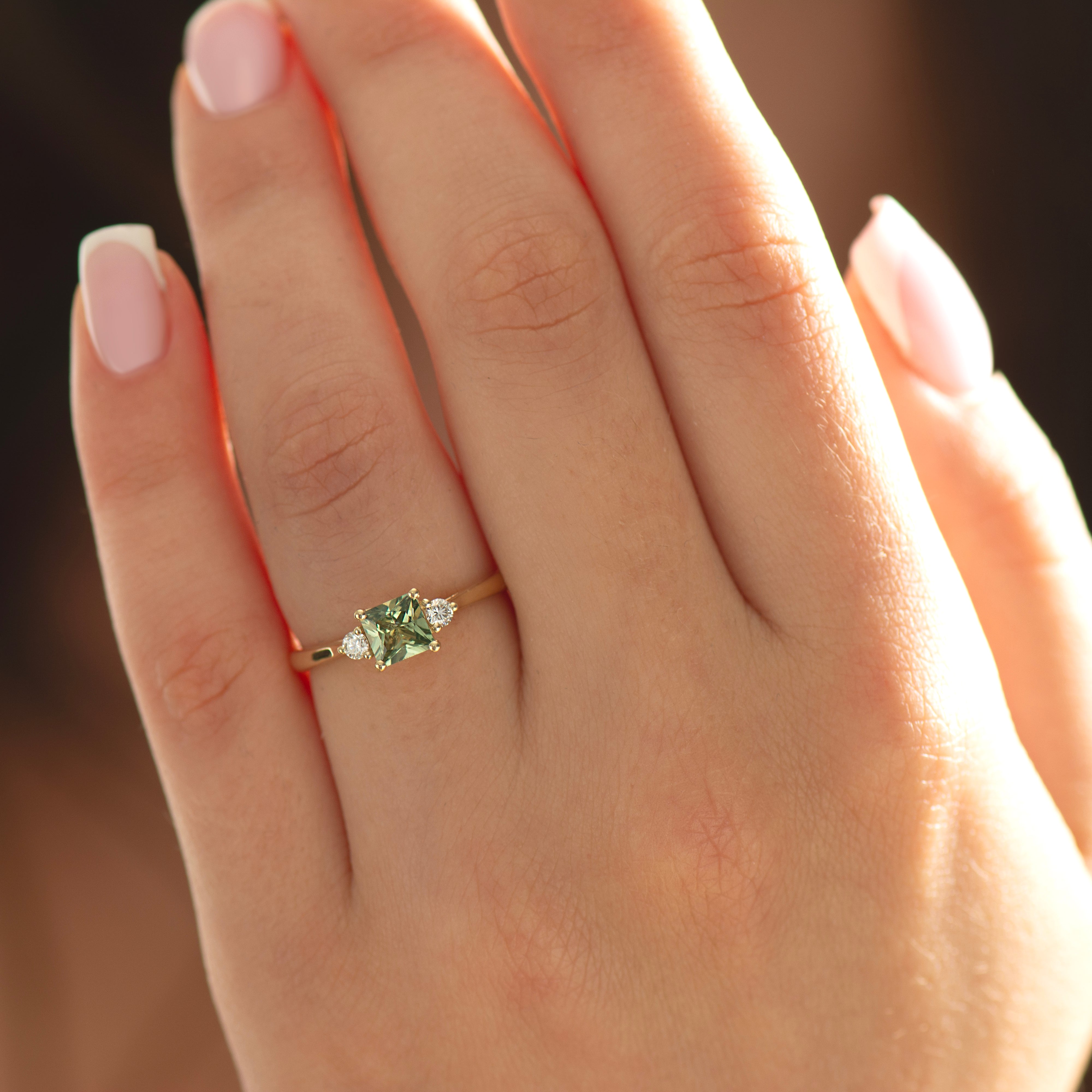 Princess Cut Green Sapphire Ring