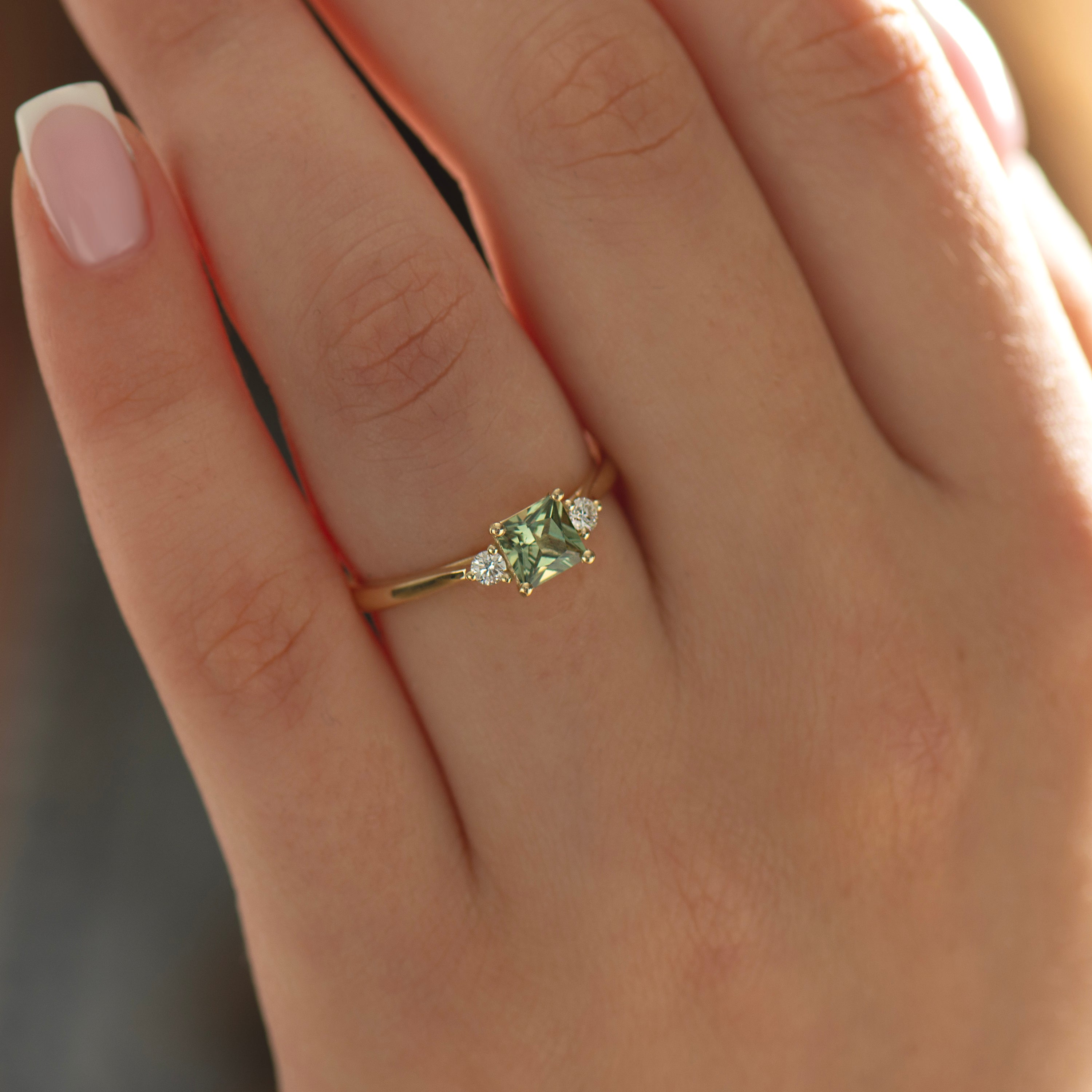 Princess Cut Green Sapphire Ring