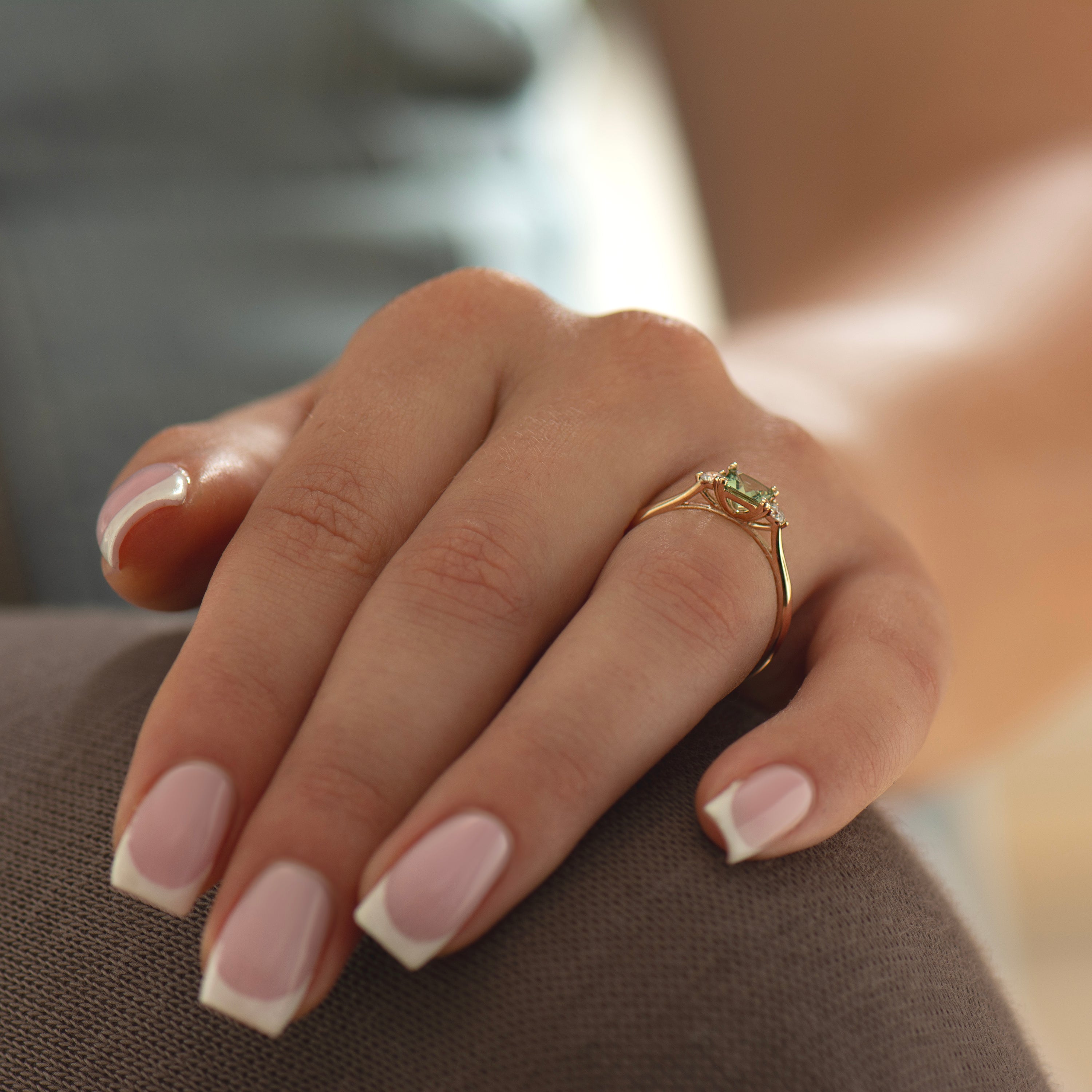 Princess Cut Green Sapphire Ring